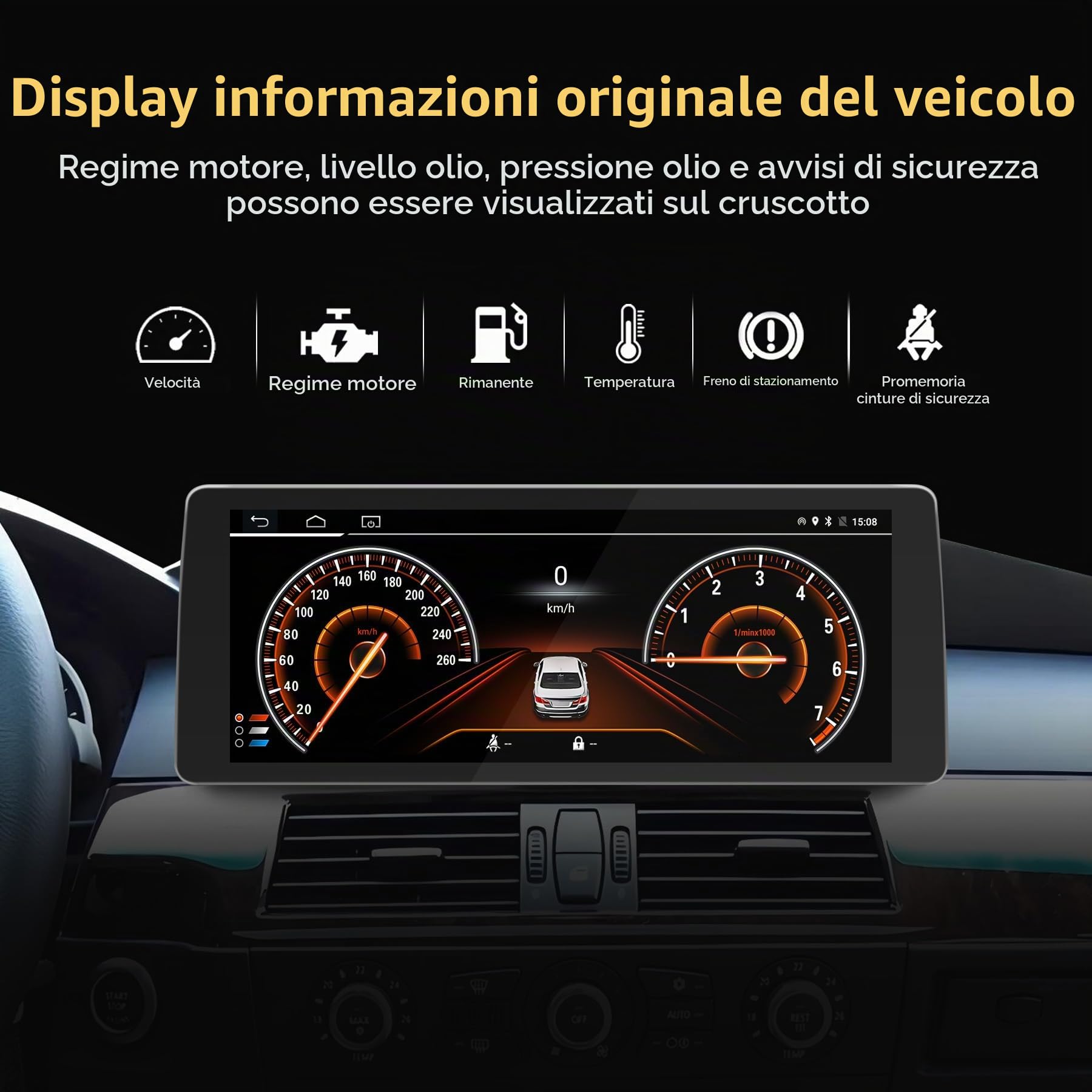 Autoradio Android 14 touchscreen da 12,3 pollici per BMW Serie 5 E60/E61 (2003-2008) con sistema CCC - Wireless CarPlay/Android Auto, schermo HD, navigazione GPS, Mirror Link, 4G + 64G