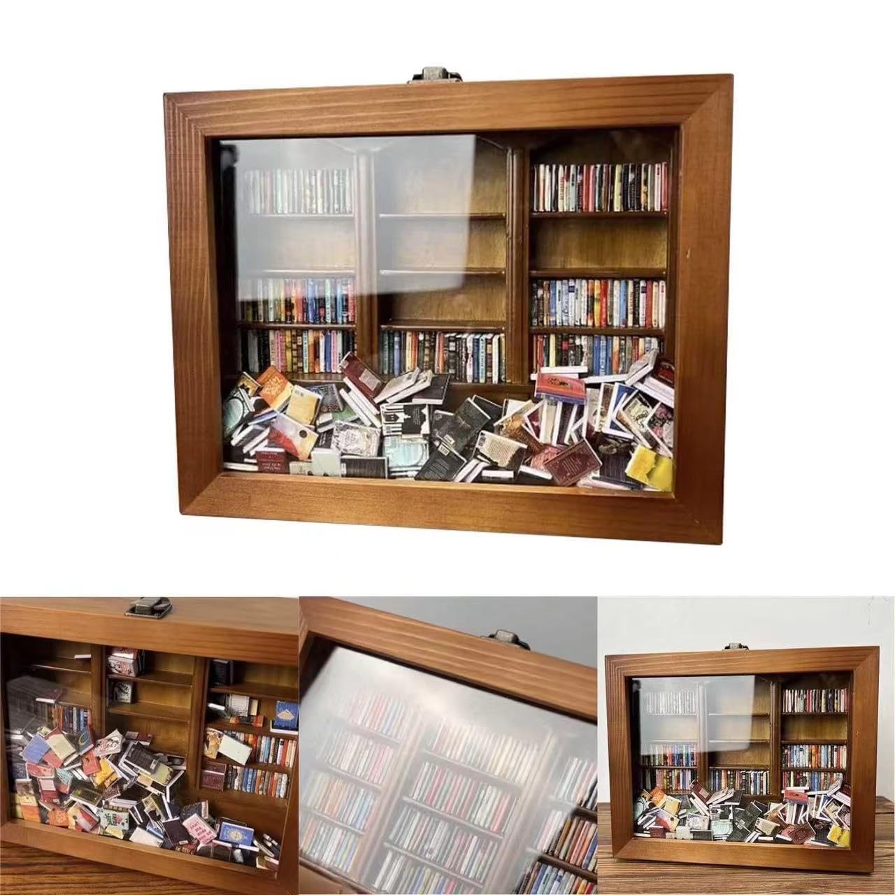 Anxiety Bookshelf,9.8 x 7.8 x 2.7 inches,Contains 200/300 Pcs Mini Books with Spines, Home Room Living Decoration (Brown 300 Pcs Books)