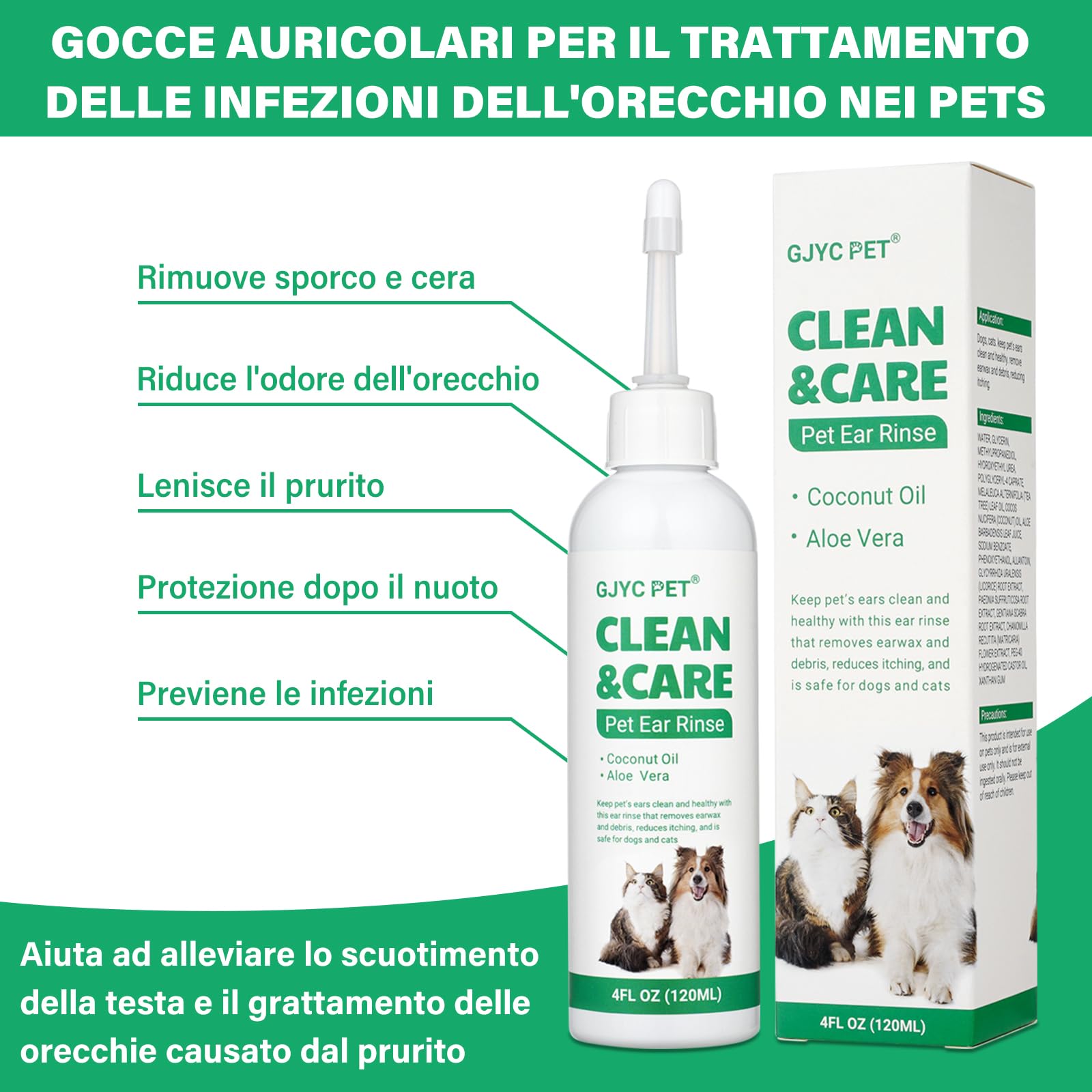 GJYC PET Pulizia Orecchie Cane, Gocce Orecchie Cani, Gocce Orecchie Cane, Detergente Orecchie per Cani, Risciacquo per Le Orecchie del Cane, Soluzione per la Pulizia delle Orecchie del Cane, 4 OZ
