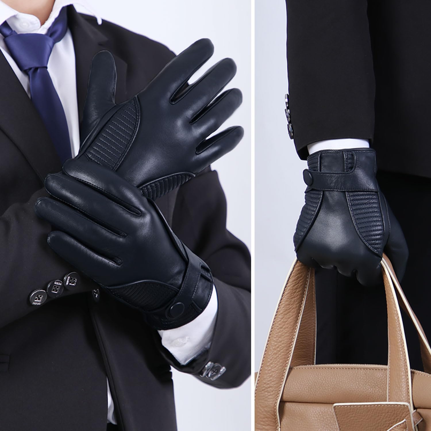 FIORETTO Men’s Winter Leather Gloves – Chrome-Free Sheepskin Driving Gloves with Cashmere Lining & Touchscreen M16516