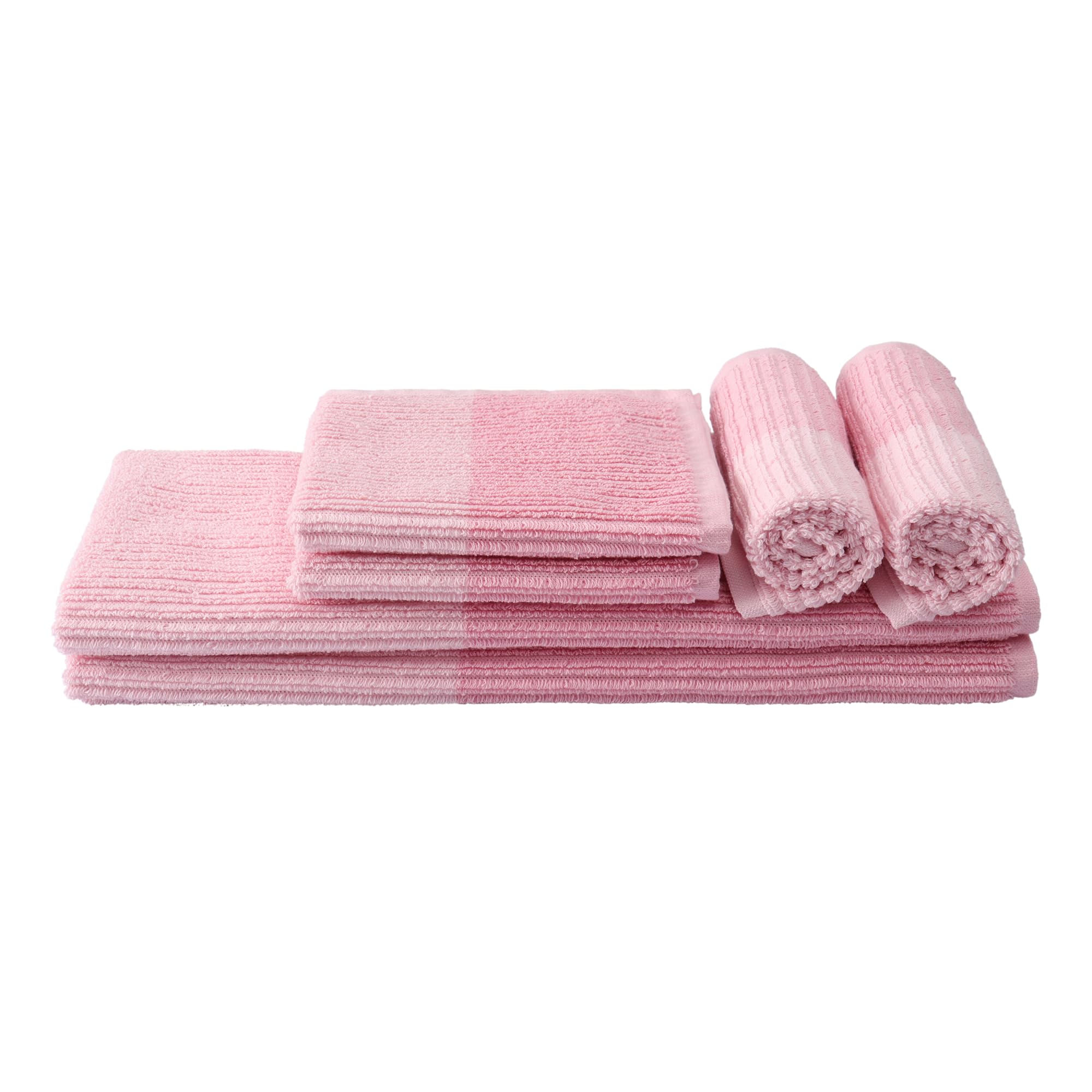 Kinton CraftsIris Dual Shaded Premium Cotton Towel Set (Pack of 6, 500GSM) 4 Wash|2 Hand|Lightweight|Ribbed Pattern|Hygeine towel|Gym Towels|Multipurpose Cleaning Cloths for Kitchen|Car - Pink