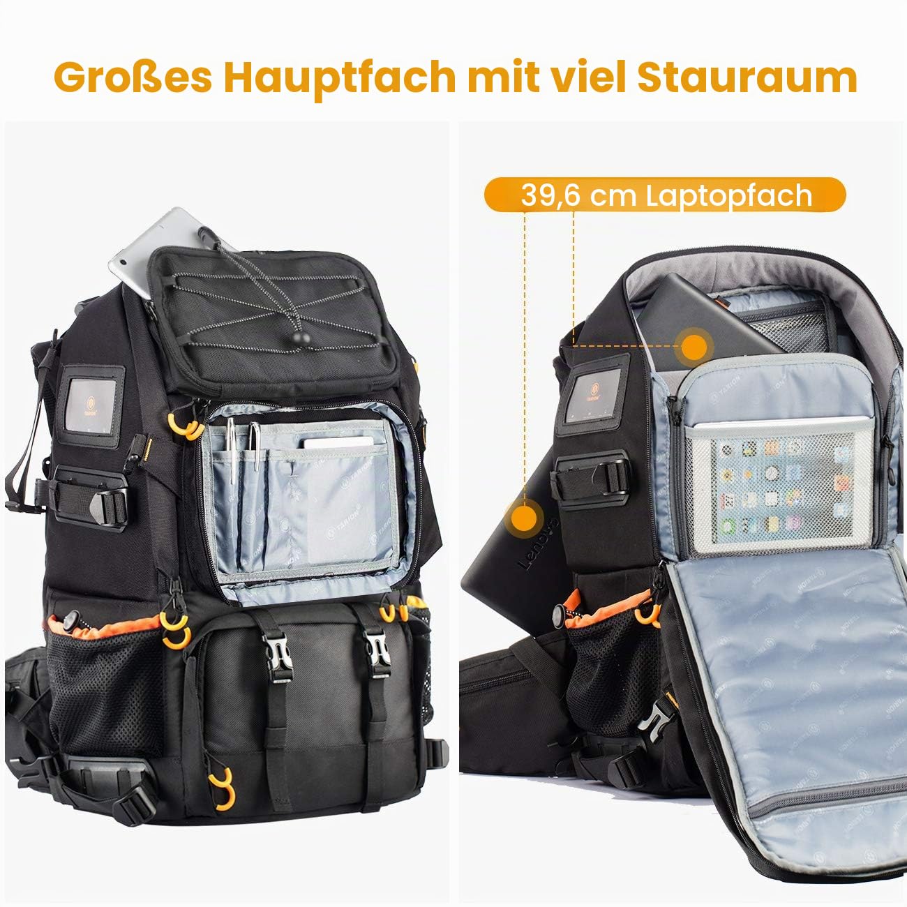 TARION Kamerarucksack Fotorucksack Groß 2-in-1 mit Extra Kameratasche für Spiegelreflex D-SLR(27 Liter, Schwarz)