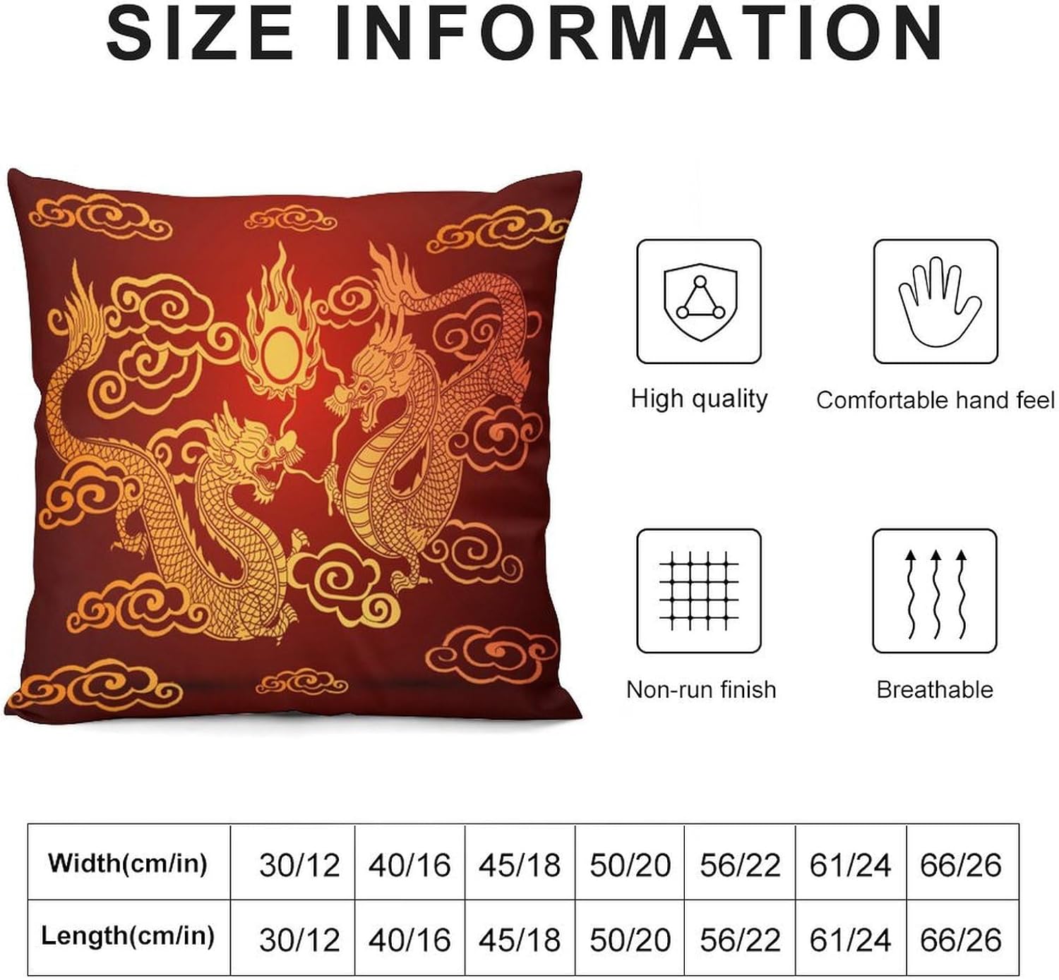Dragon Pillow Covers Asian Style Traditional Chinese Dragon Clouds Pattern Decor Throw Cozy Soft Pillowcase Cushion Cover for Living Room Bedroom Couch Bed (2Pcs Set), 20x20in