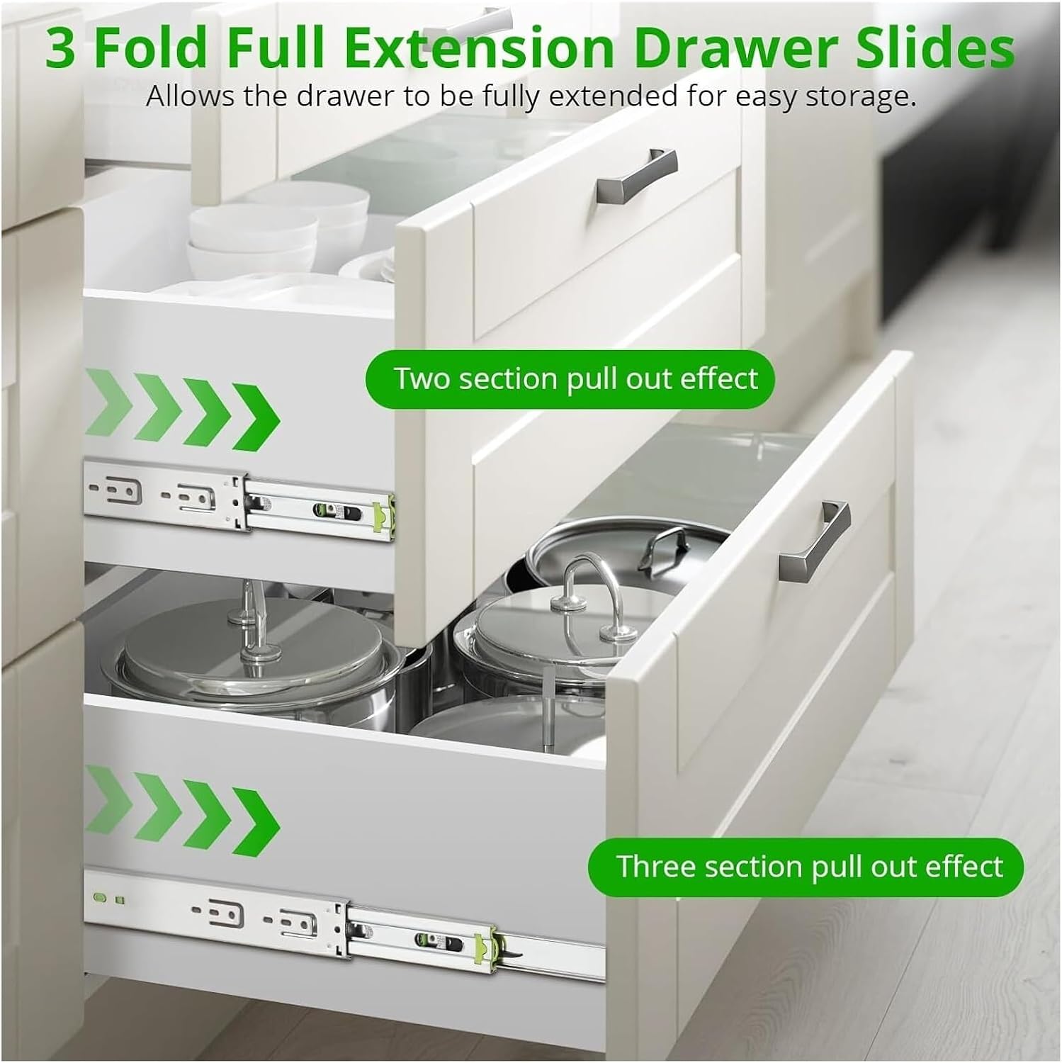 Drawer Rolling Bearing Slip Rail 10Pair Drawer Slides Rails 12/14/16 Inch Side Mount Cabinet for Kitchen(14 inch)
