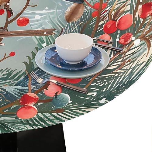 Miniatura 222 de Mantel redondo ajustado con diseño de mandala de flores, mantel circular bohemio y colorido con borde elástico, impermeable, lavable, de poliéster