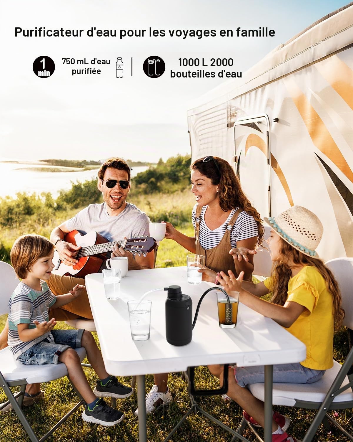 BKLES BK2000 Filtre à eau électrique portable 0,01 micron 5 étapes avec éclairage de secours adapté pour un usage individuel ou petit groupe