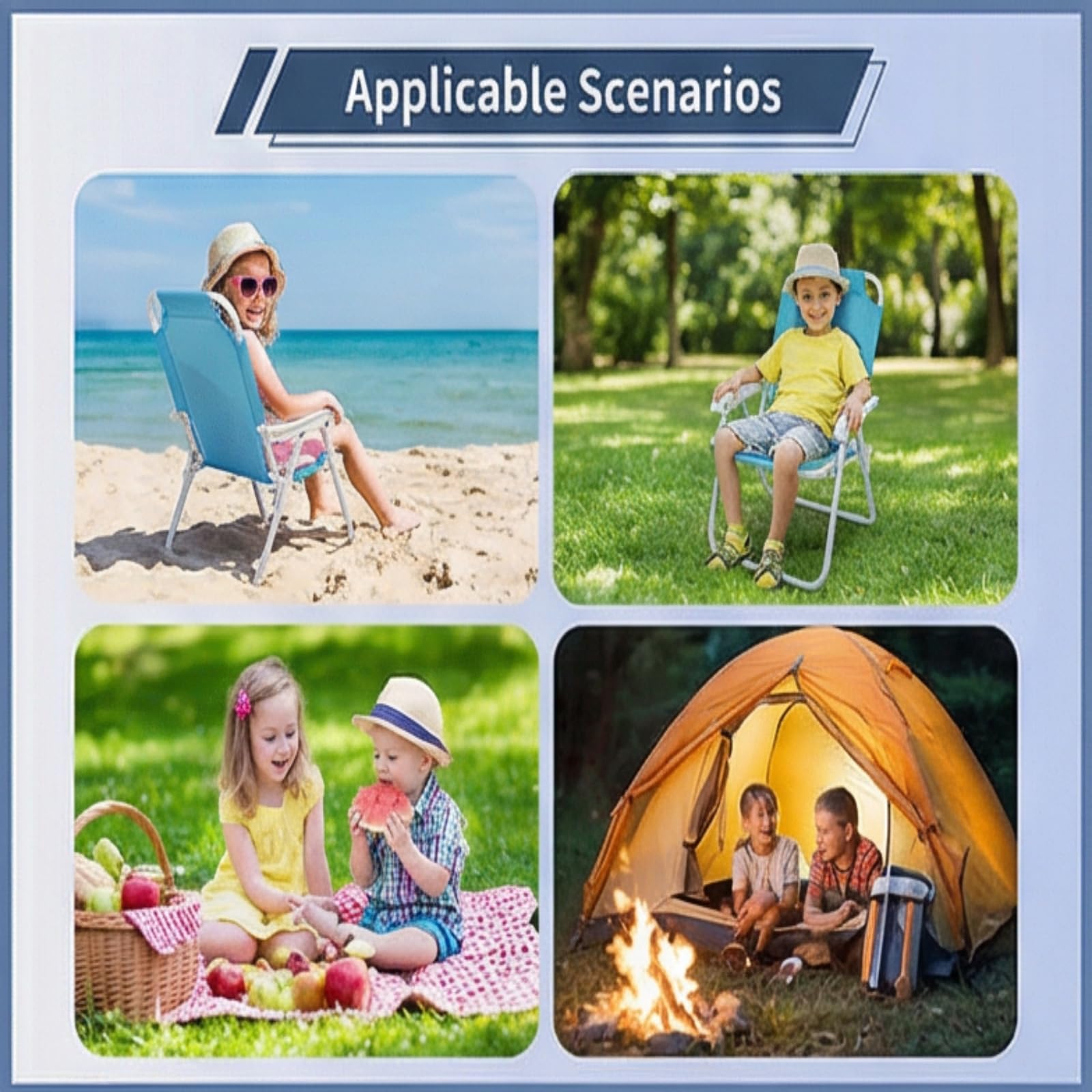 Pilipane Kinder Klappstuhl mit Sonnenschirm, Tragbare Campingstühle, Maximale Tragfähigkeit 50 kg, Faltbares Design Strandstuhl für Picknicks Camping und Urlaubsfeiern (Blau)