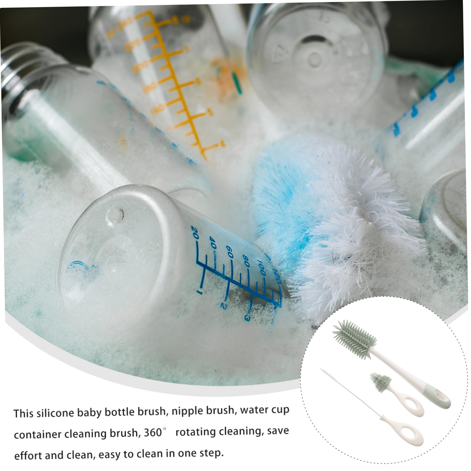 TOYANDONA 2 Pz Set Di Spazzole Per La Pulizia Spazzola Per La Pulizia Delle Bottiglie Di Latte Scovolino Per Bambini Abito Contenitore Pennello Per Bollitore Silicone Alimentare Bambino