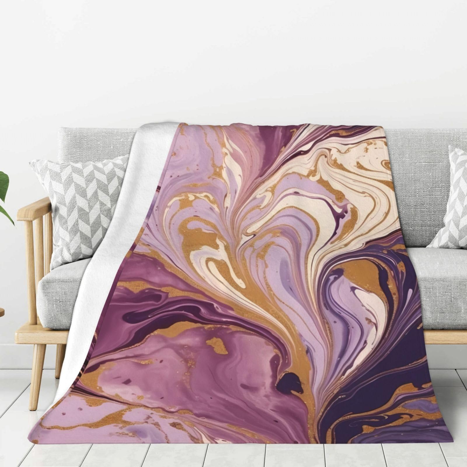 Couverture polaire en flanelle haut de gamme violet et doré pour un lit élégant