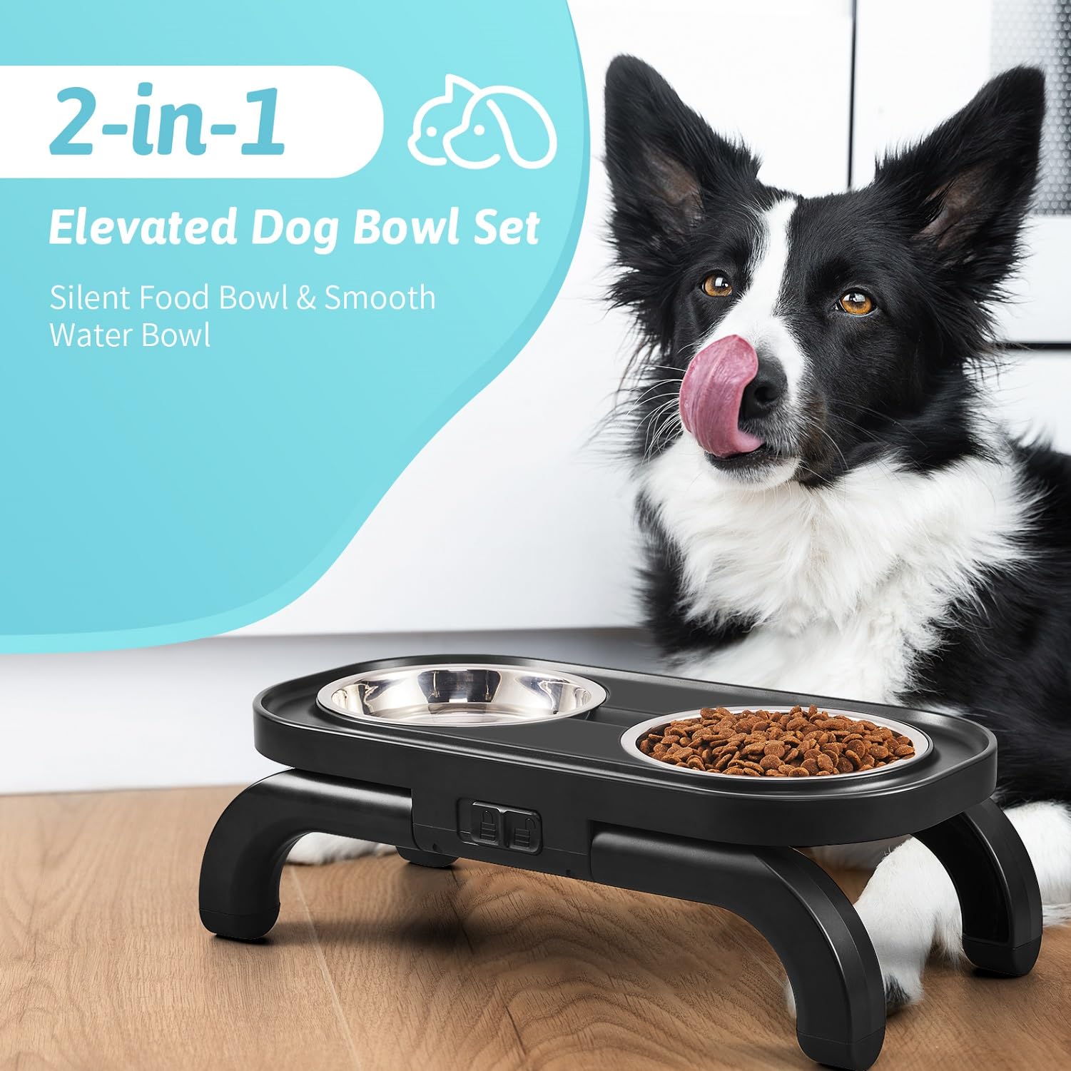 Gamelles surélevées pour chien, support de gamelle surélevée réglable en hauteur avec bol d'eau anti-déversement et bol de nourriture antidérapant, station d'alimentation en métal pour chiens et chats