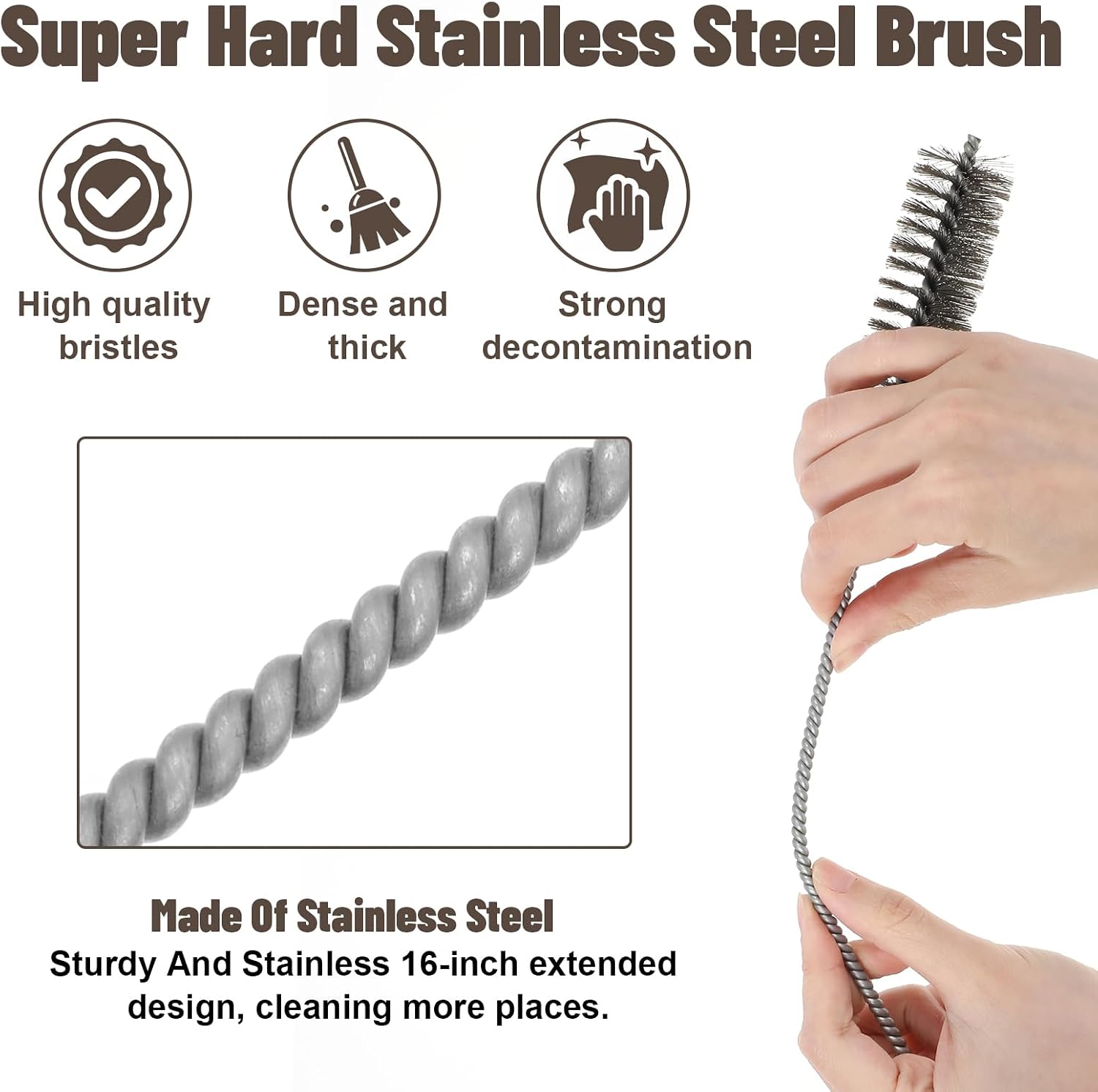 8 Pcs 11.8 Inch Pipe Cleaning Brush Set with Stainless Steel Bristles, Variety Pack Tube Bottle Brush for Auto Parts, Guns, Tubes, Cylinders image 3