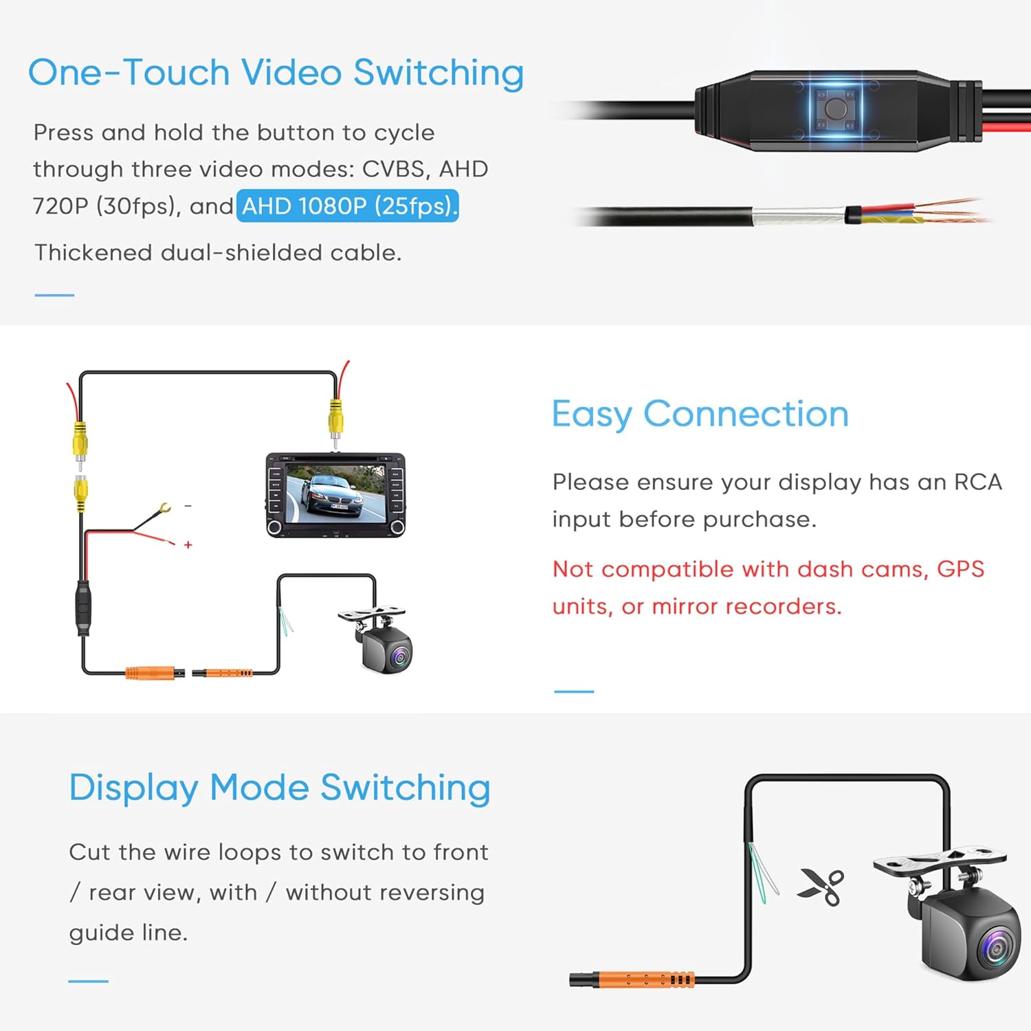 PixelMan Back Up Camera, AHD 1080P Excellent Night Vision Wide Angle, Upgraded Stainless Steel License Plate Backup Camera, IP69 Waterproof Metal Housing, Universal Rear View Reverse Camera for Car