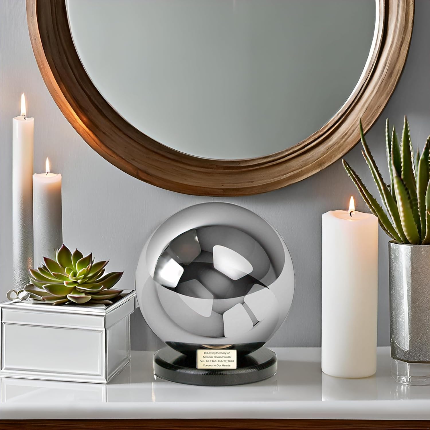 One-of-a-kind premium Cremation Urn for ashes Made from Stainless Steel URN Handmade Memorial ((XL) -25cm / 9,8" - Memorial Plaque)