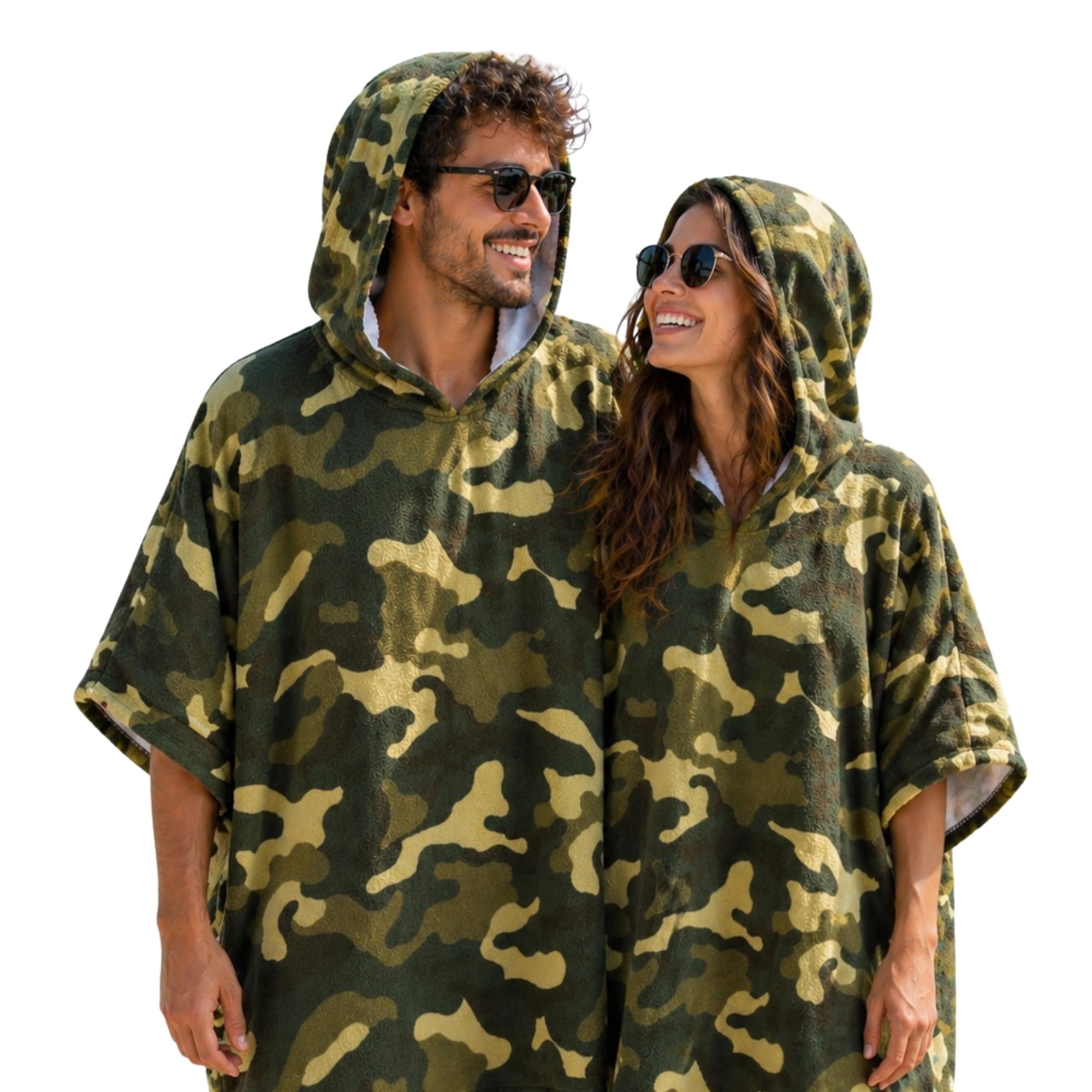 Dolce Vari Adult Hooded Towel Poncho Changing Robe Unisex Beach Towel Quick Dry Soft Absorbent Swim Surf Changing Robe (Camouflage - Khaki Green)