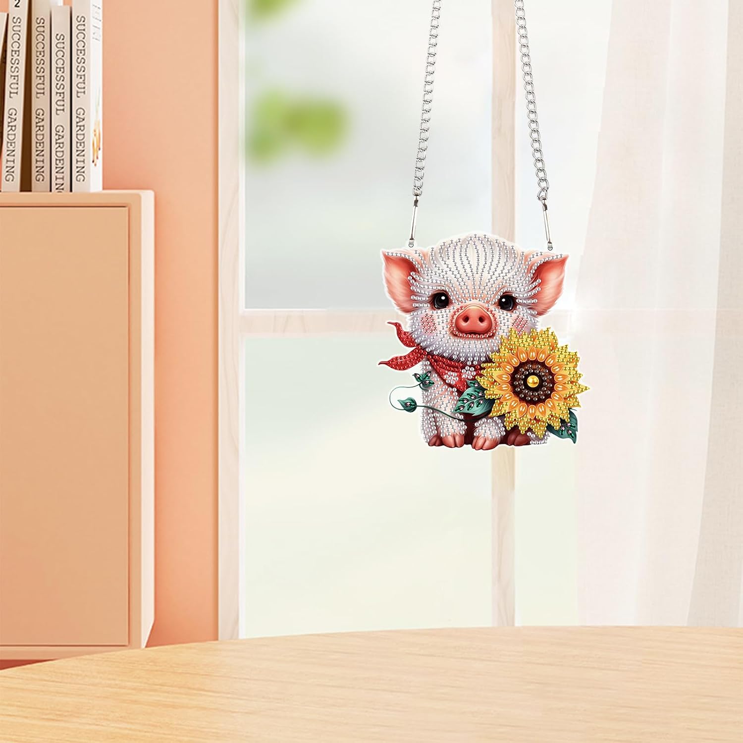 Tontut 5D DIY Diamond Art Painting Pendant kit, Sunflower Pig Special-Shaped Hanging Crystal Window Pendant kit, Adult Gift Home Curtains, Yard Entrance Decoration image 4