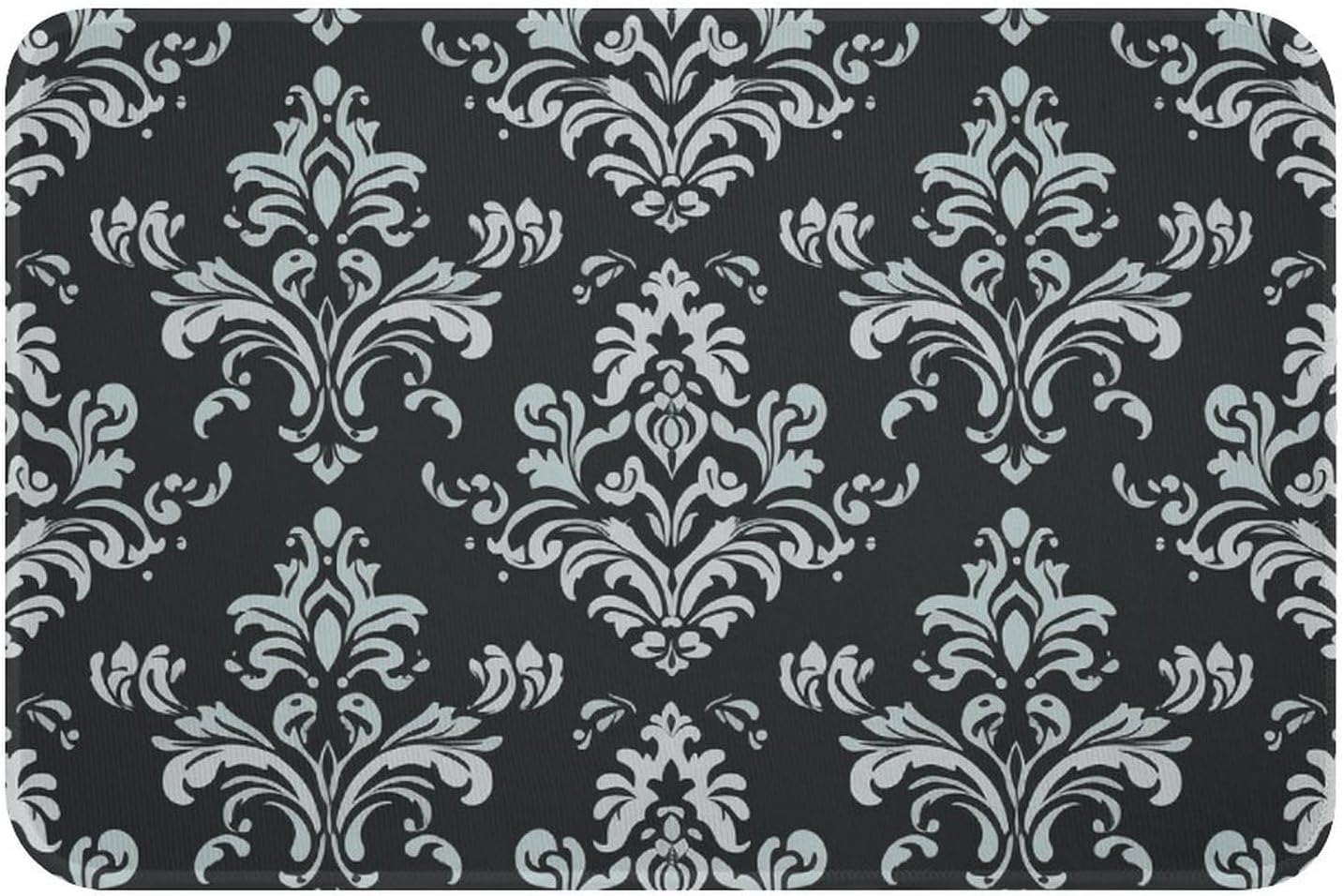 Damask Pattern Floor Mat for Kitchen, Non Slip Crystal Velvet Area Rugs for Bathroom, Welcome Door Mats 60x90cm, Washable Carpet for Home, Rectangle Rug for Laundry Room