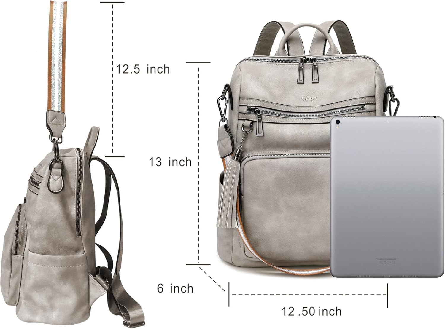 OPAGE Leather Backpack Purse for Women Fashion Tassel Ladies Shoulder Bags Designer Large Backpack Travel Bag
