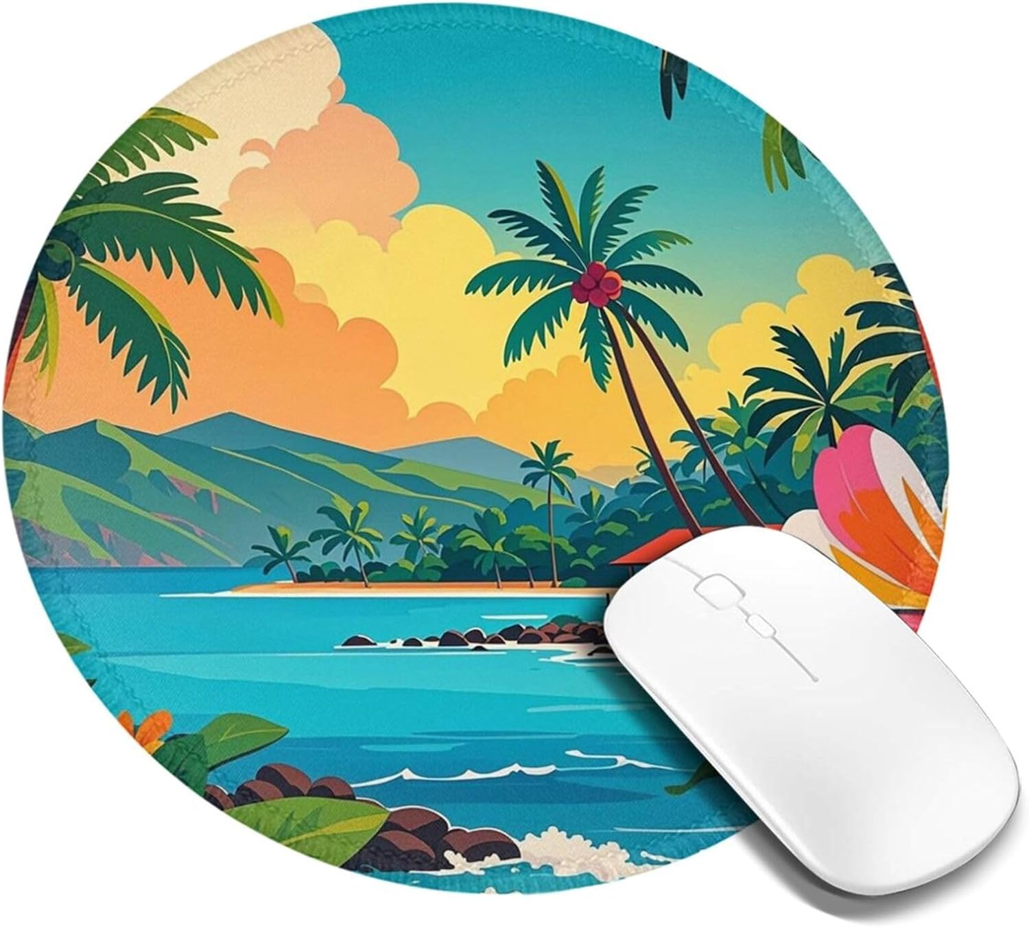 Hello Hawaii Round Mousepad 8 Inch Waterproof Non-Slip Mousemat Funny Small Gaming Mousepad with Rubber Base and Stitched Edge Desk Decor Accessories for Home Office Work image 2