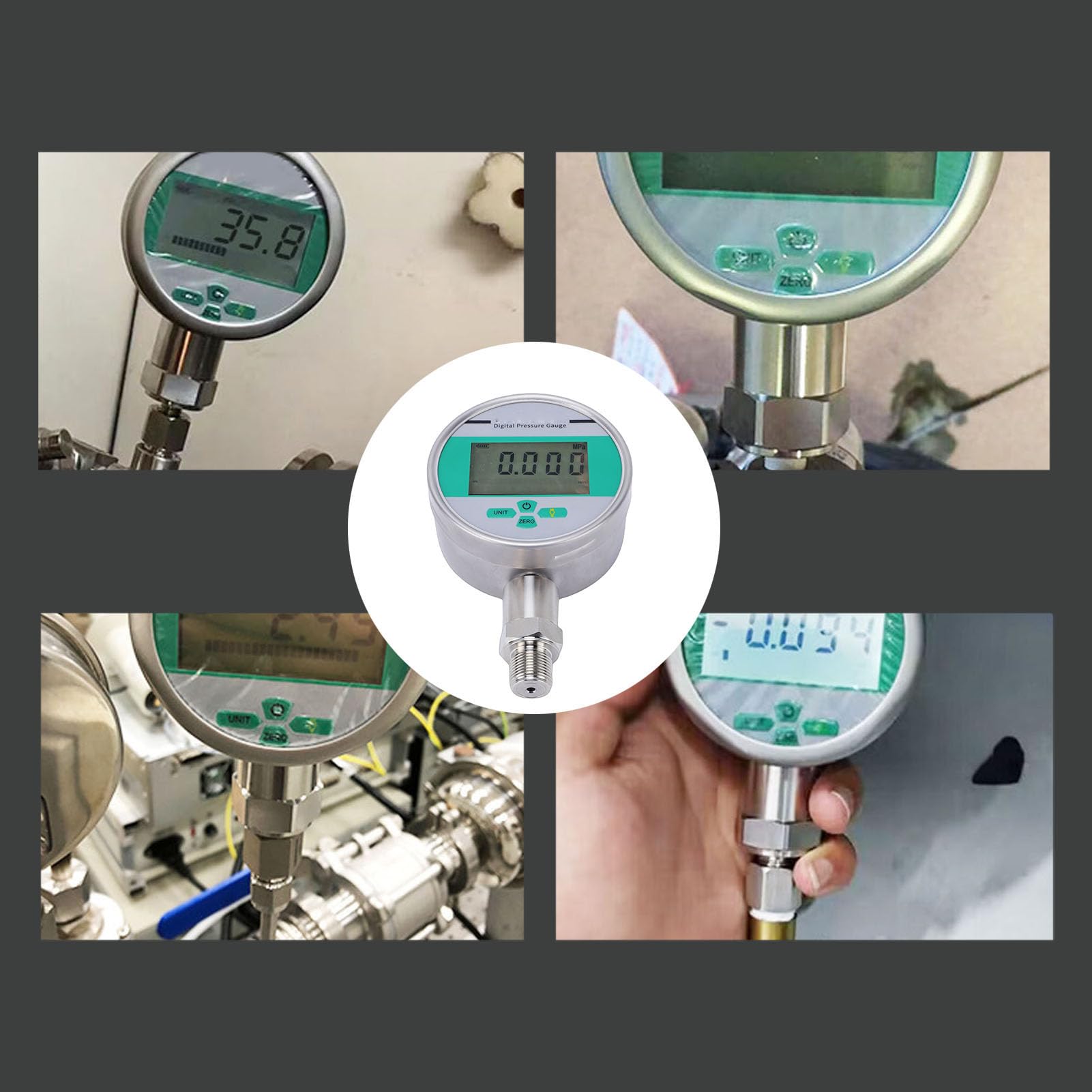 Fafeicy Manometro Digitale da 0 a 16 Bar Quadrante da 4 Pollici Cassa in Acciaio Inossidabile Filettatura M20x1,5 Display LCD Precisione 0,4% IP65 Resistente All'acqua con