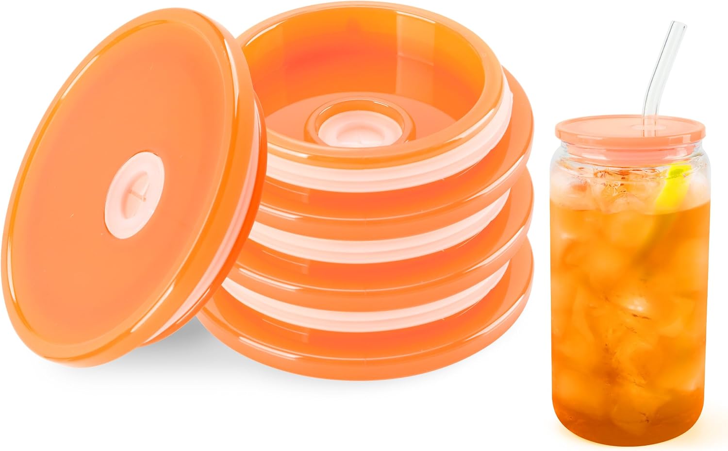 Joyclub 4 Pack Acrylic Lids Fit for 16 oz Glass Cups Orange Replacement Lid