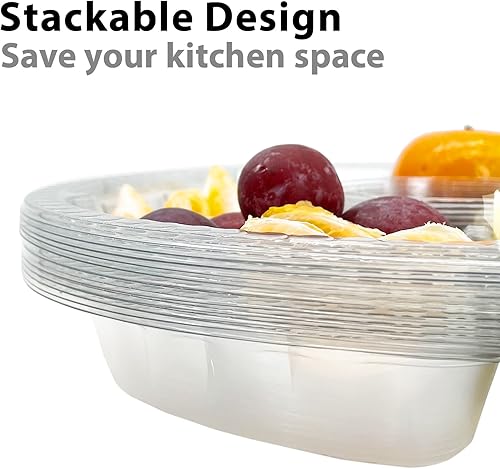 Miniatura 6 de Apatal 12 bandejas desechables para frutas, bandeja redonda de plástico para servir aperitivos con tapa, 6 compartimentos, recipientes divididos de