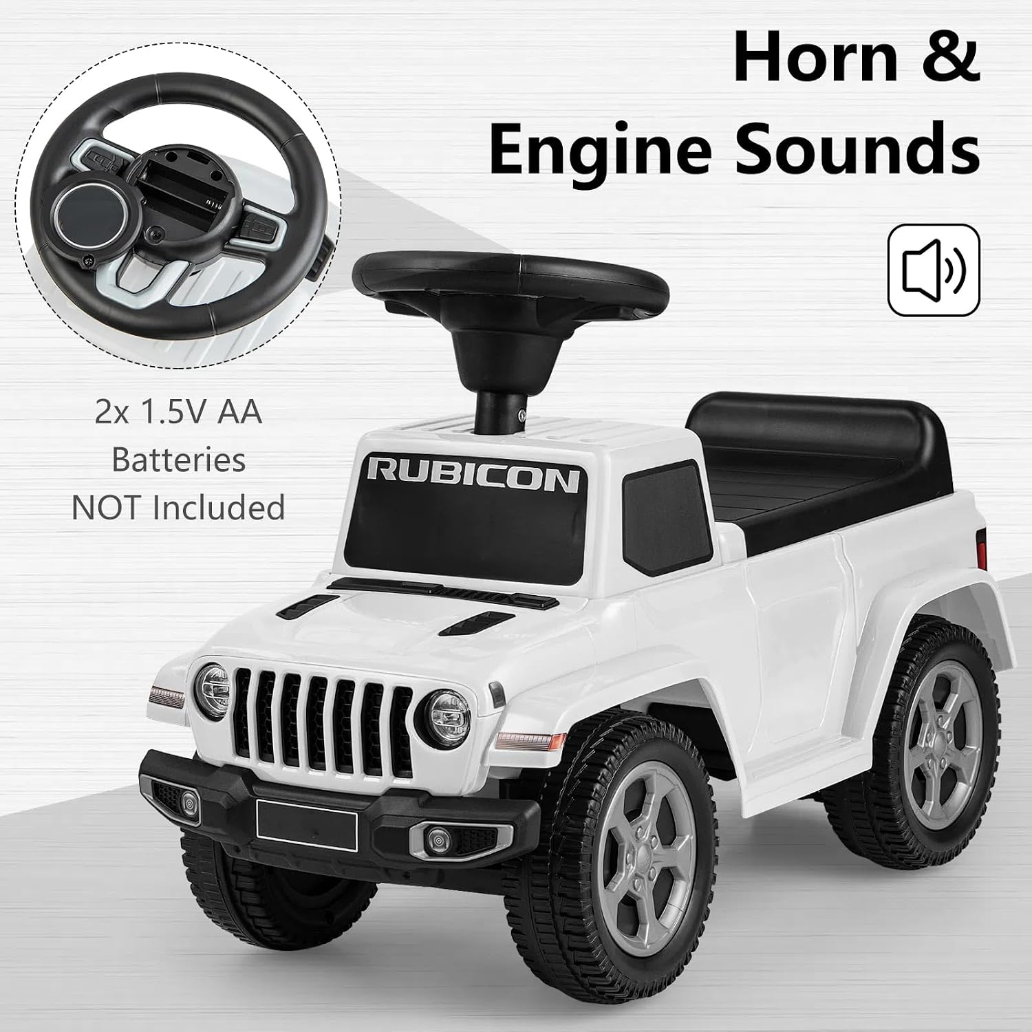 OLAKIDS Ride On Push Car, Licensed Jeep Foot-to-Floor Toddler Sliding Racer with Engine Sound, Horn, Under Seat Storage, Baby Walking Toy Gift for Boys Girls Kids Age 1.5-3 (Ivory)