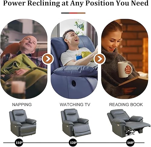 Miniatura 18 de Juego de 2 sofás reclinables de energía eléctrica, muebles de sala de estar, tapicería de cuero de aire, puertos de carga USB 2.0, tiras de luz LED,
