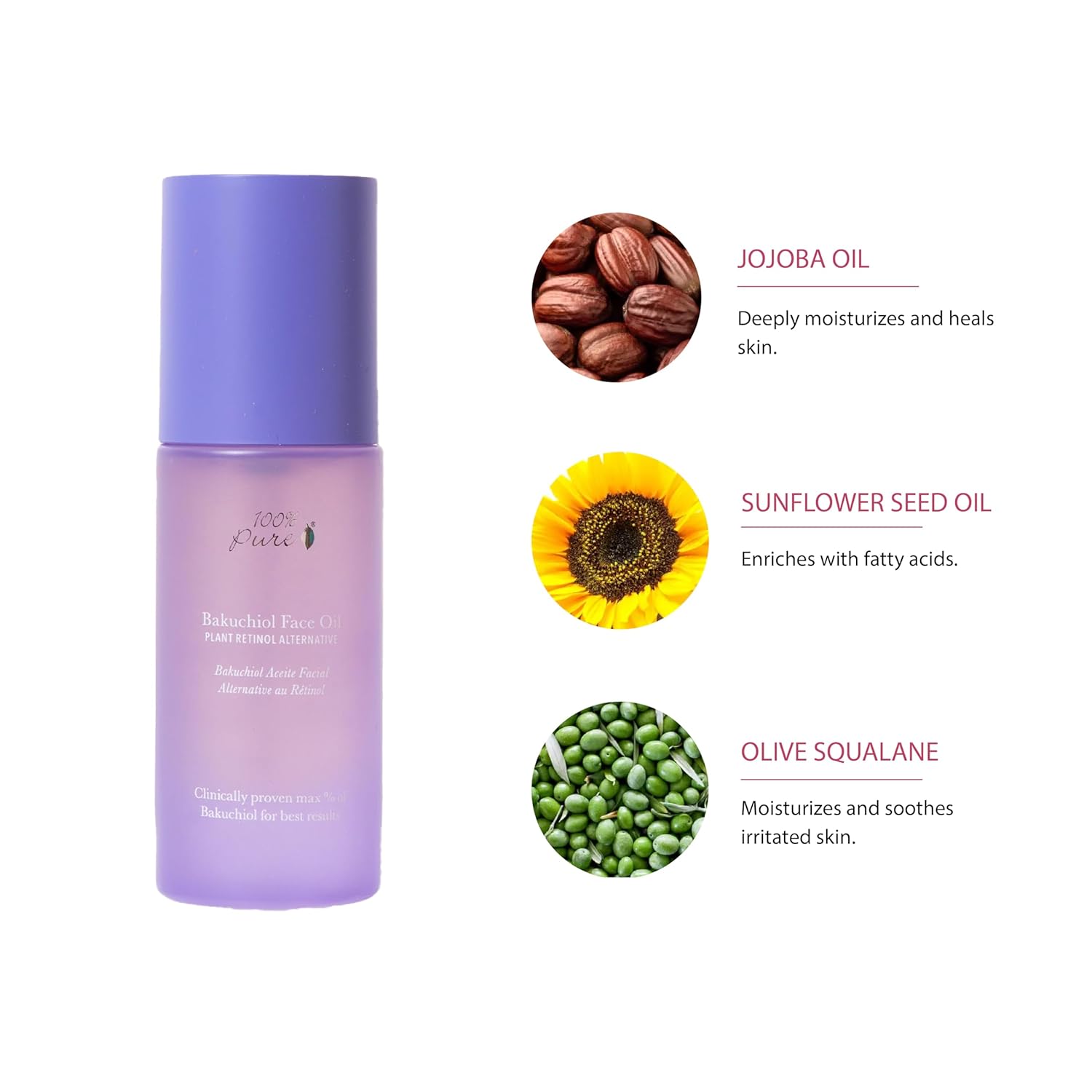 100% PURE Bakuchiol Serum Facial Oil Moisturizer + Squalane Plant Based Retinol Alternative Skincare - Daily Anti Aging Glow for Women & Men All Skin Types, Vegan - 1 Fl Oz - Image 4