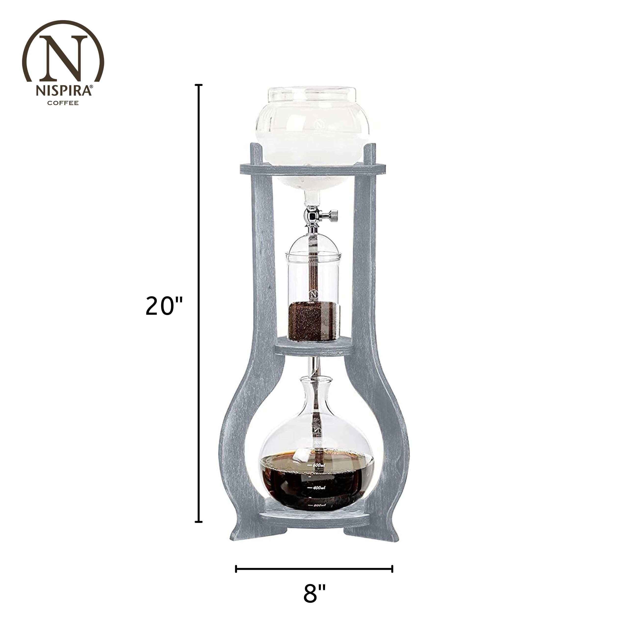 Nispira Eiskaffee Cold Brew Drip Tower Kaffeemaschine aus Holz, 6-8 Tassen, Grau
