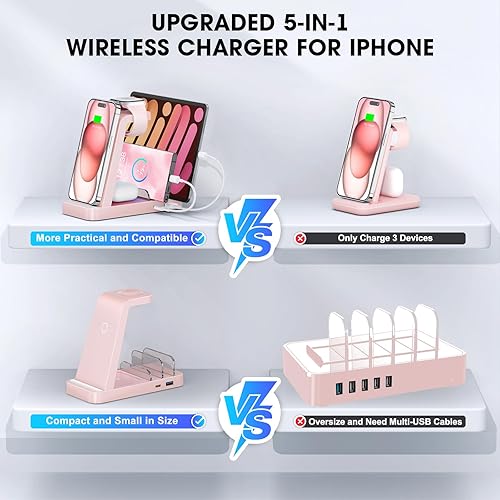 Miniatura 2 de Cargador inalámbrico para iPhone - Estación de carga 5 en 1 para múltiples dispositivos Apple: Base de carga inalámbrica para iPhone 17 16e 16 15 14