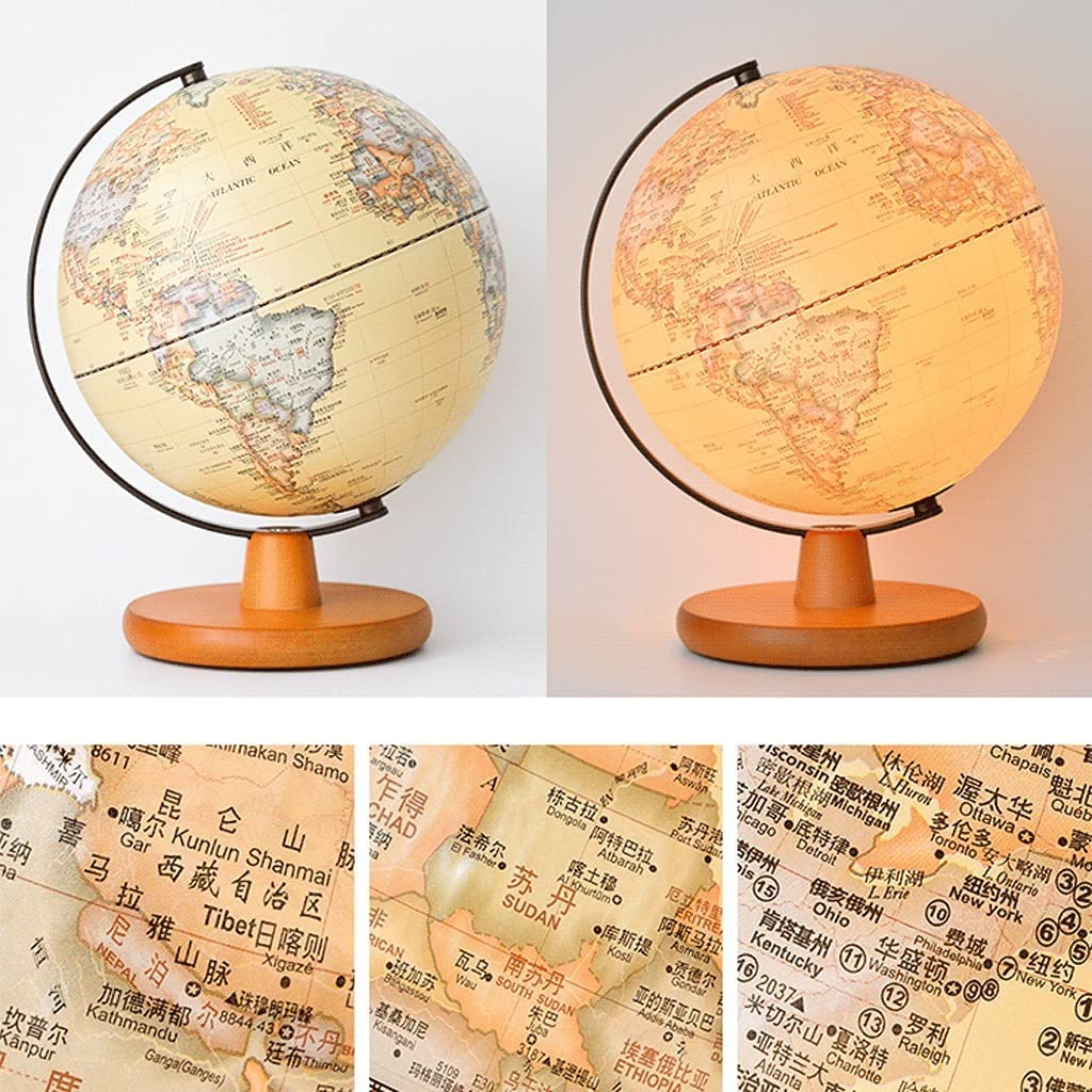 Globo terráqueo Vintage con Marco de Madera, luz LED clásica de Alta Gama (Globo terráqueo de 30 cm)