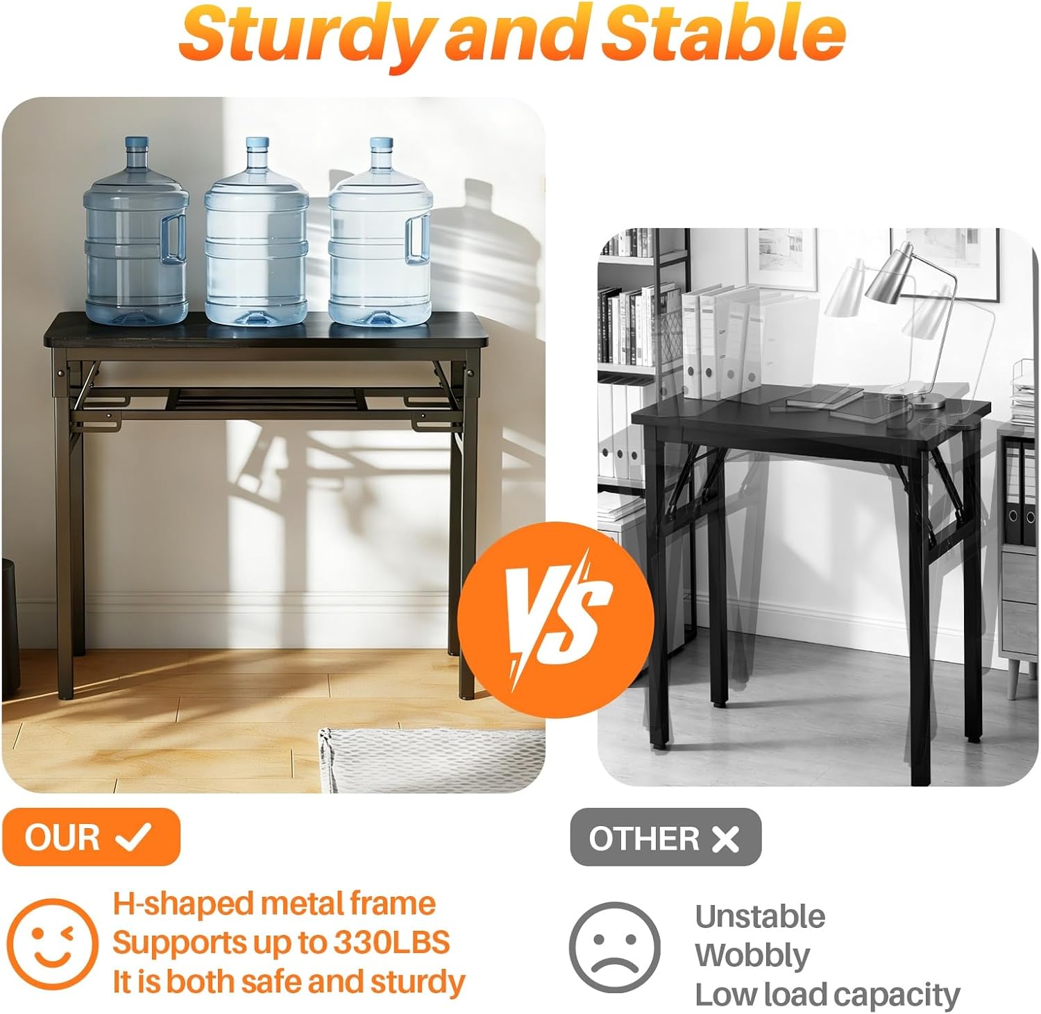 BYMECOST 39 inches Folding Computer Desk, No Assembly Long Foldable Office Table, Portable Large Foldable Home Office Desk, No Install Activity Table Conference Table (Black, 39.4")