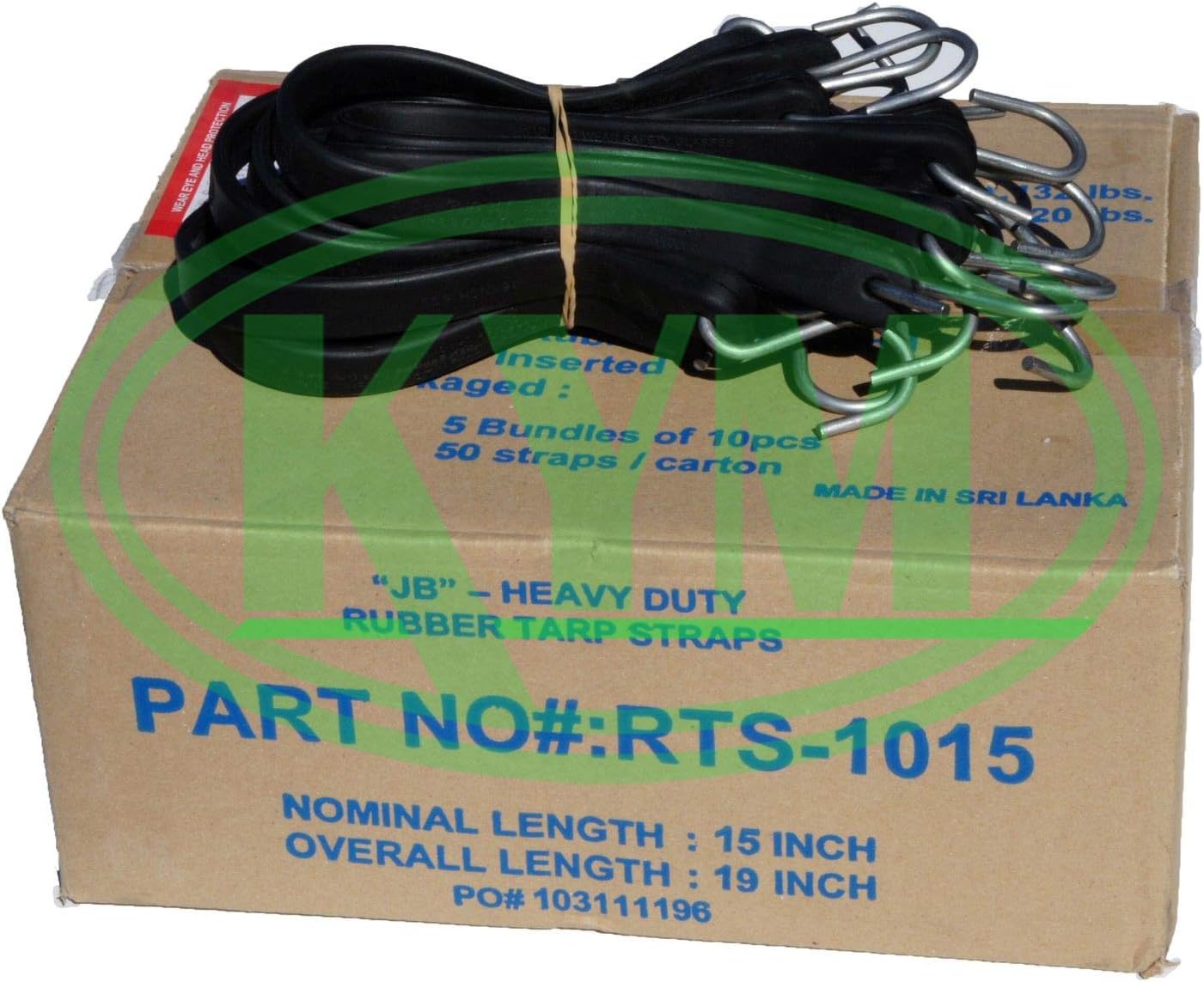 Heavy Duty 50 Pack of 15" JB Natural Rubber Bungee Cords with Steel Hooks. Heavy-Duty Tarp Straps, Tarp Tie Down Bungee Straps