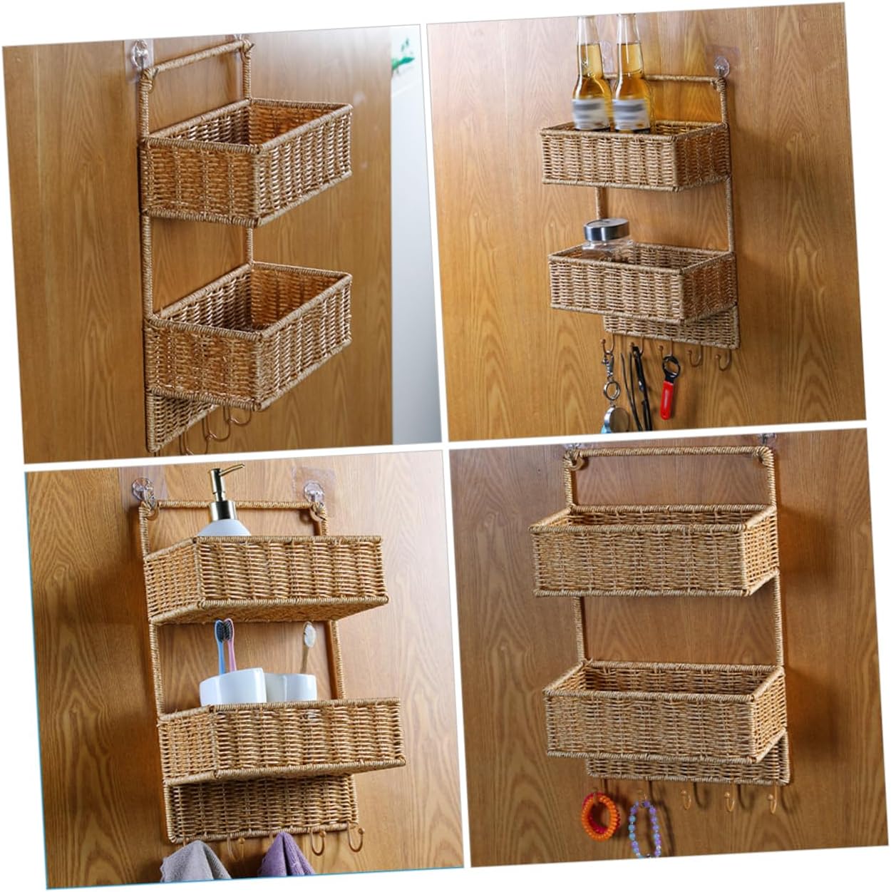 PRETYZOOM Hanging Storage Rack Woven Vegetable Basket Wall Fruit Basket Kitchen Organizer