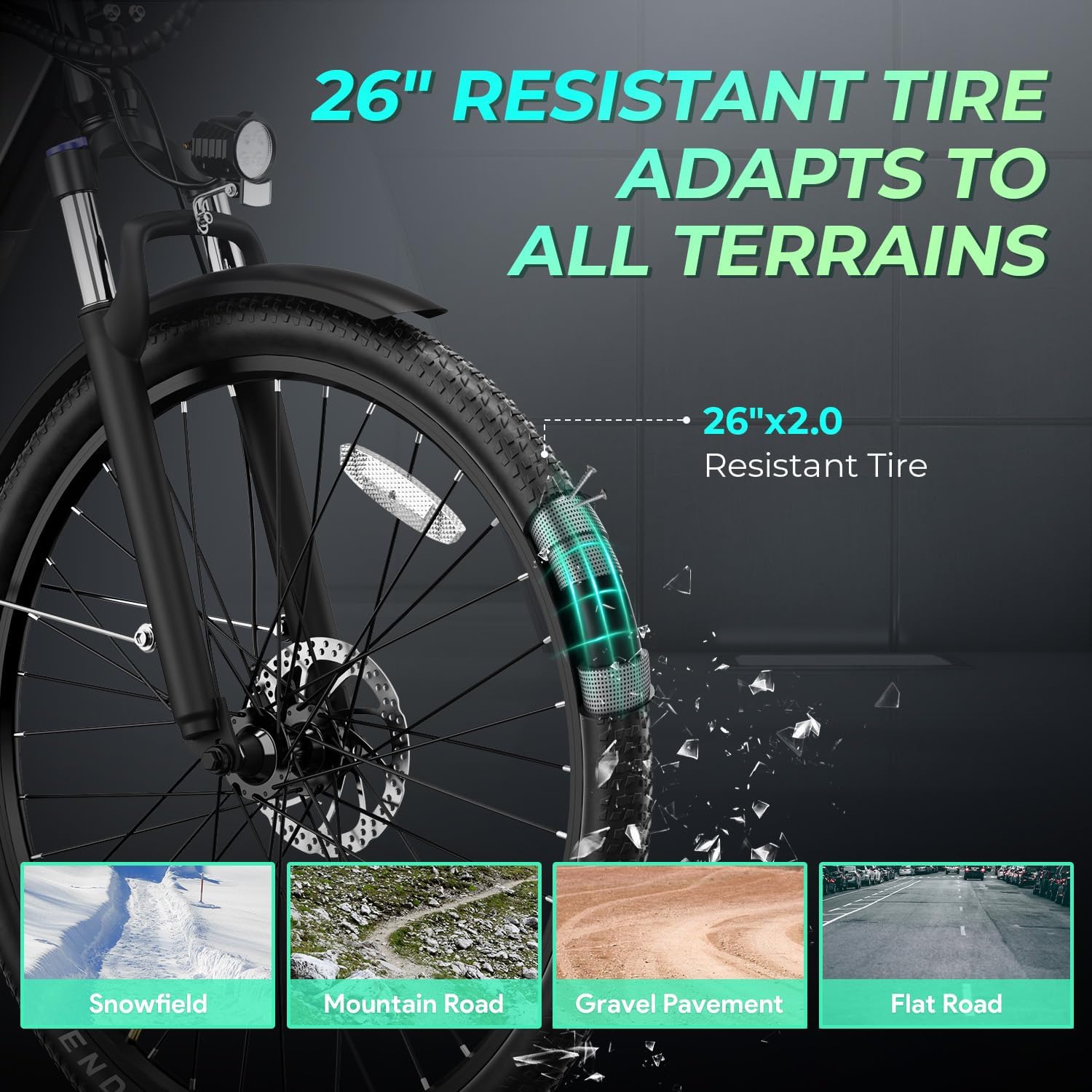 26 inch resistant tire of Aipas C2 Electric Bike