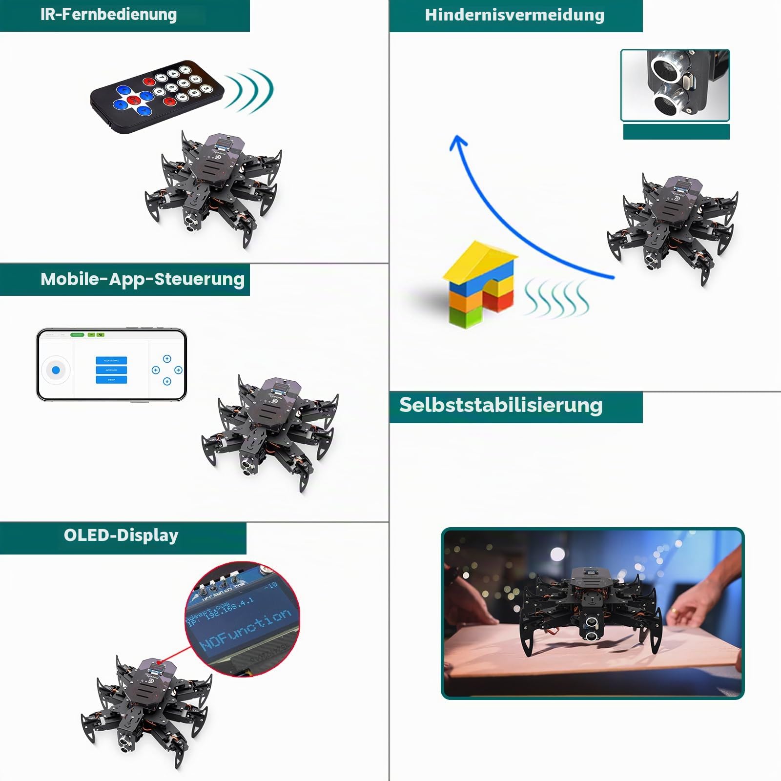 Adeept Ultimate Hexapod Spider Robot Kit, Metal Body, Arduino Programmierung, WiFi/IR Remote Control with OLED Display, Python/APP, STEM Educational Robotics Kit for Adults & Teens with PDF Manual