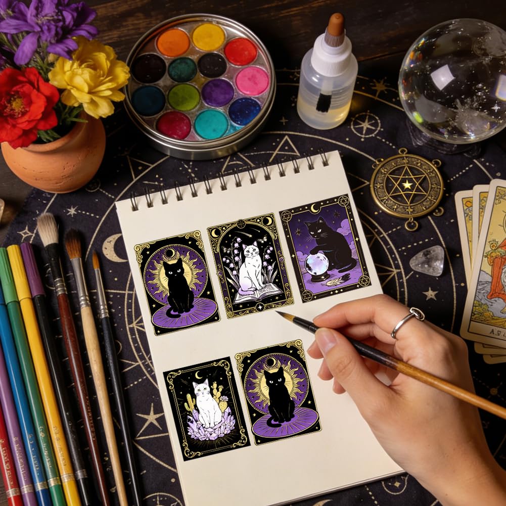 Sello de silicona con patrón de gato misterioso para manualidades, álbumes de recortes y tarjetas, decoración de manualidades, 6.3 x 4.3 pulgadas