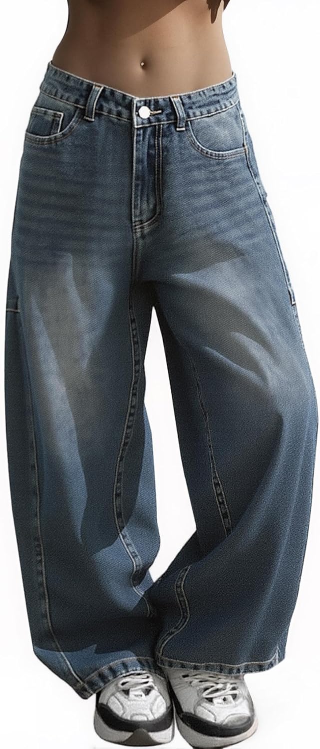 EMMIOL Women Boyfriends Hip Hop 90s Vintage Baggy Jeans Loose Denim Pants Mid-Low Waist Jeans