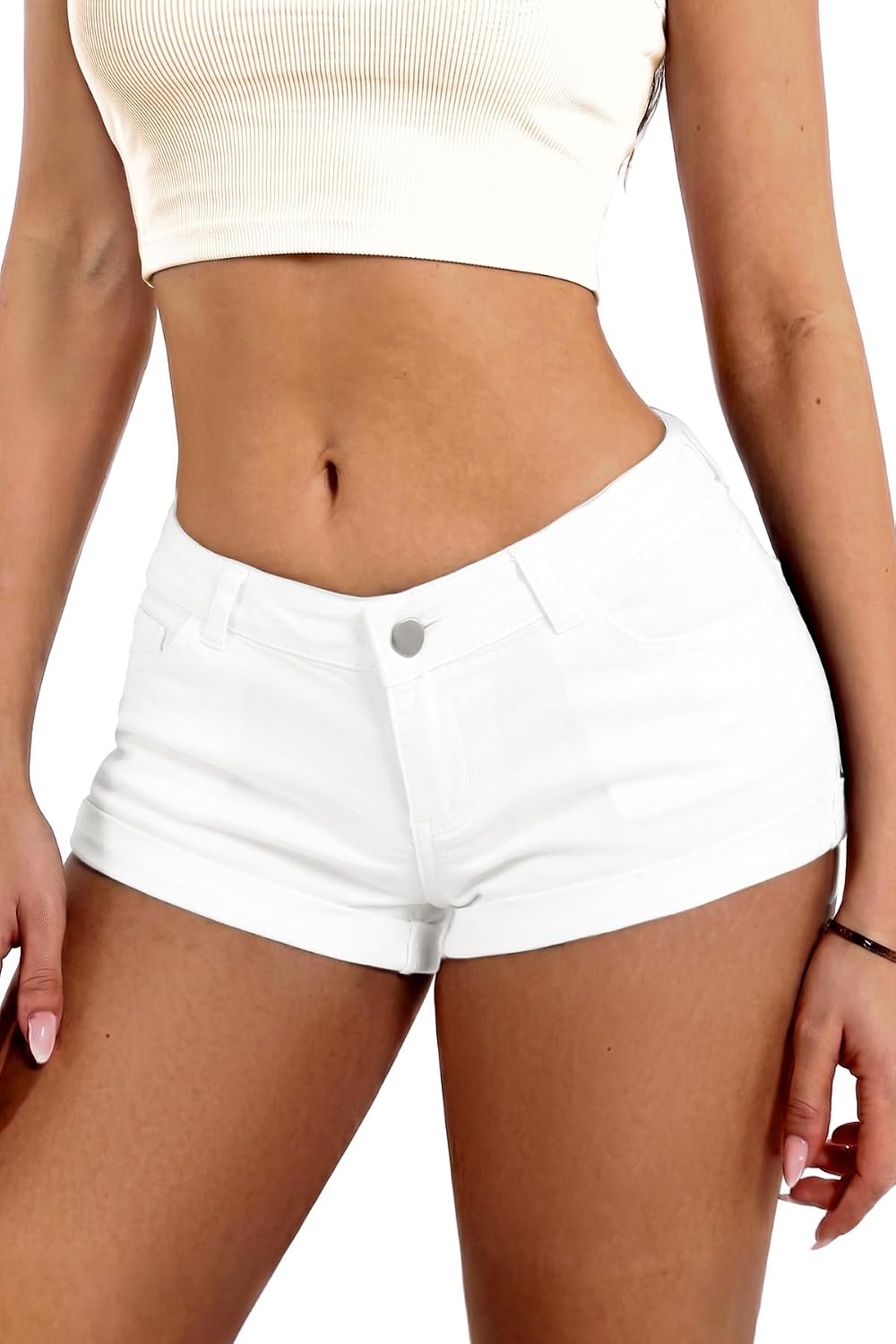 ELLEVEN Womens Low Rise Mini Jean Shorts,Stretchy Micro Denim Shorts Y2k Streetwear Sexy Summer