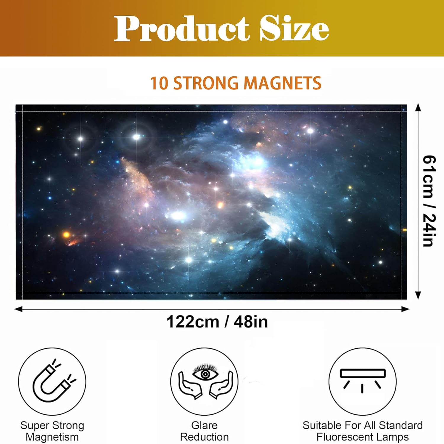 Pack of 6 Fluorescent Light Covers for Classroom Ceiling 4 x 2 Feet Magnetic Light Covers Filter for Office School Drop Ceiling Supplies(Universe)