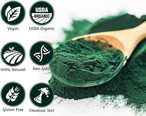 Miniatura 4 de Espirulina en polvo orgánica, 32 onzas, certificado USDA, 100% puro y natural, sin OMG, sin gluten, desintoxicante y potenciador de energía, rico en