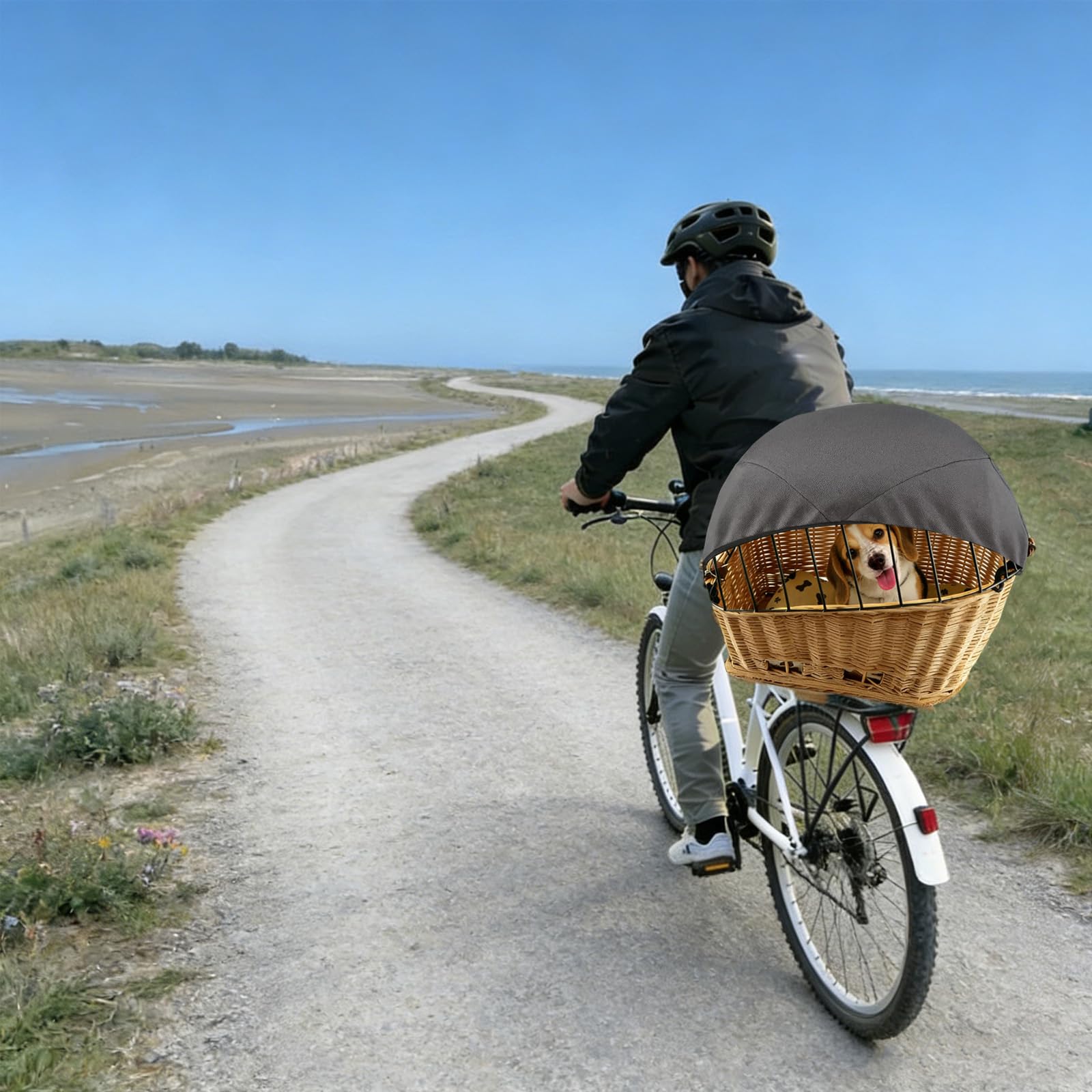 Tenda da sole per cani e cestino per biciclette, grande rete di protezione regolabile per cani, traspirante, antivento e antipolvere, sicura e stabile, utilizzabile tutto l'anno