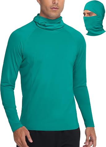 Roadbox Mens UPF 50+ Sun Shirt Long Sleeve Fishing Hoodie, UV Protection Hooded Rash Guard with Mask for Hiking Running