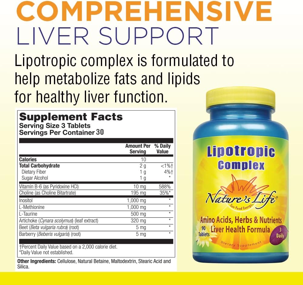 Nature's Life Lipotropic Complex | Comprehensive Support for Healthy Liver Function | with Choline & Inositol | Non-GMO | 90 Vegetarian Tablets