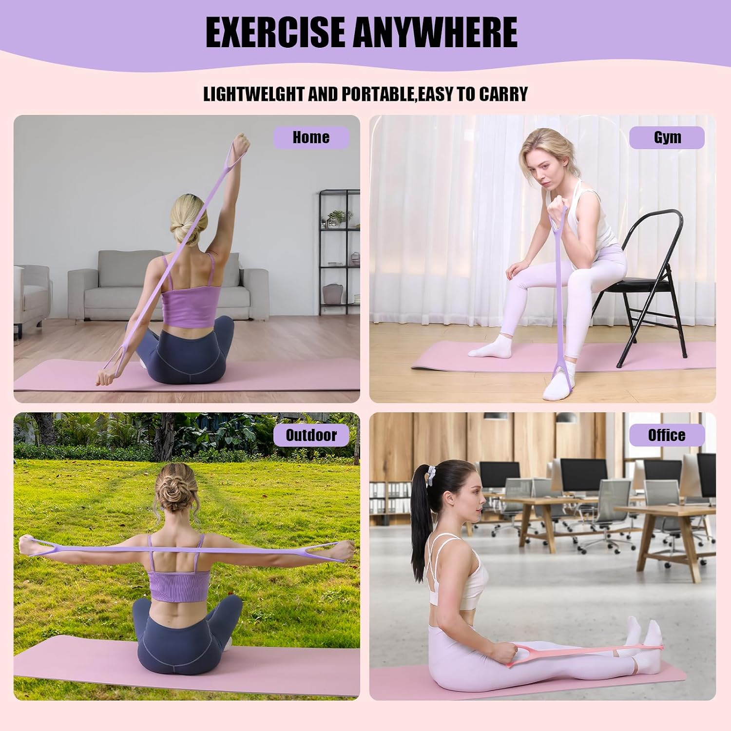 Figure 8 Resistance Bands with Handles,Silicone Exercise Band Set | Upgraded 8-Shaped Stretch Bands for Women Home Working Out Arms Back Legs Pilates Yoga Physical Therapy Multi Packs