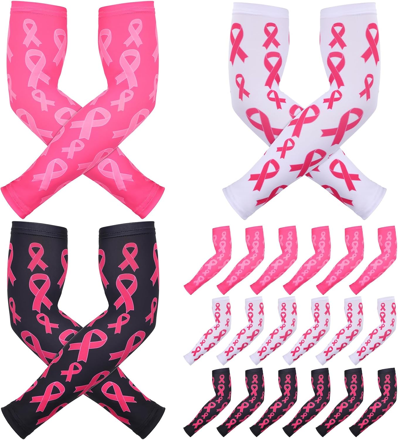 Handepo 12 Pairs Pink Football Arm Sleeves Youth Breast Cancer Awareness Football Arm Sleeves Bulk for Youth Women Men