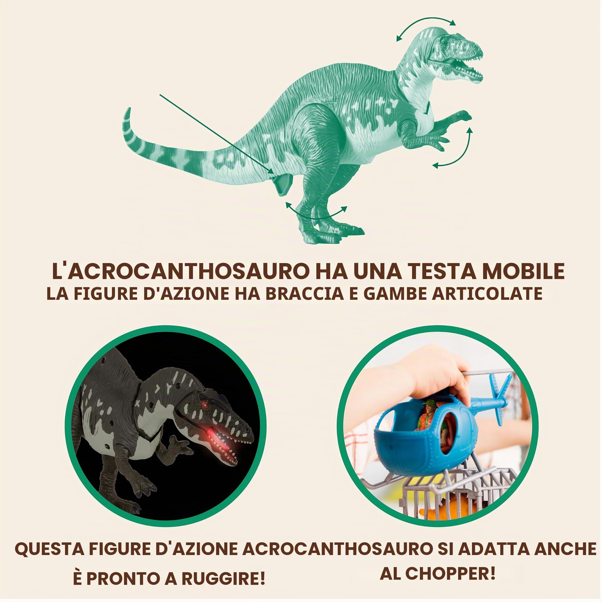 Terra by Battat Acrocanthosauro nella giungla, playset elettronico | Set da 13 con dinosauro elettronico, torre nella giungla, ponte, gabbia, elicottero, personaggio, 2 dinosauri e uovo, 3+ anni