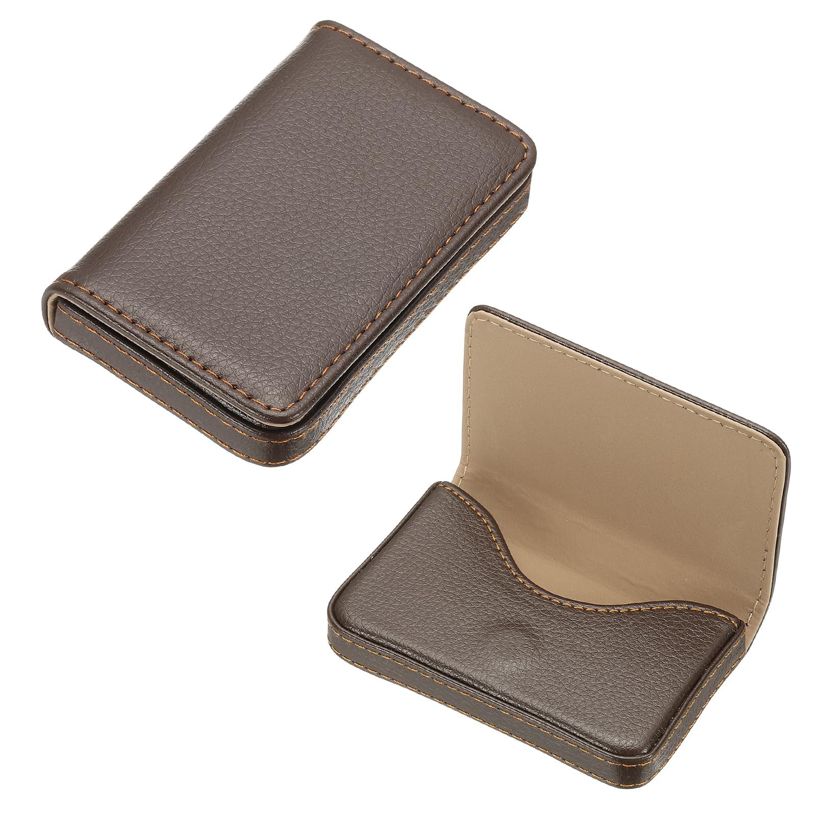 PATIKIL PU Leather Business Card Holder, 2Pcs Name Card Case with Magnetic Shut Wallet Pocket Carrier for ID Card Men Women, Brown