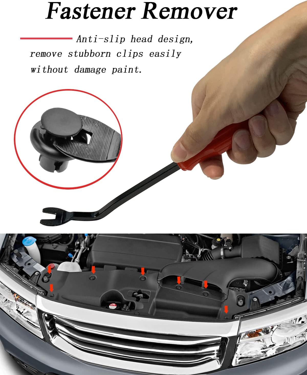 105 Pcs Auto Trim Removal Tool Kit, Plastic Pry Bar Set with Plastic Rivets for Car Door Panel, Audio Dashboard etc. Fastener Remover Tool Kit Red
