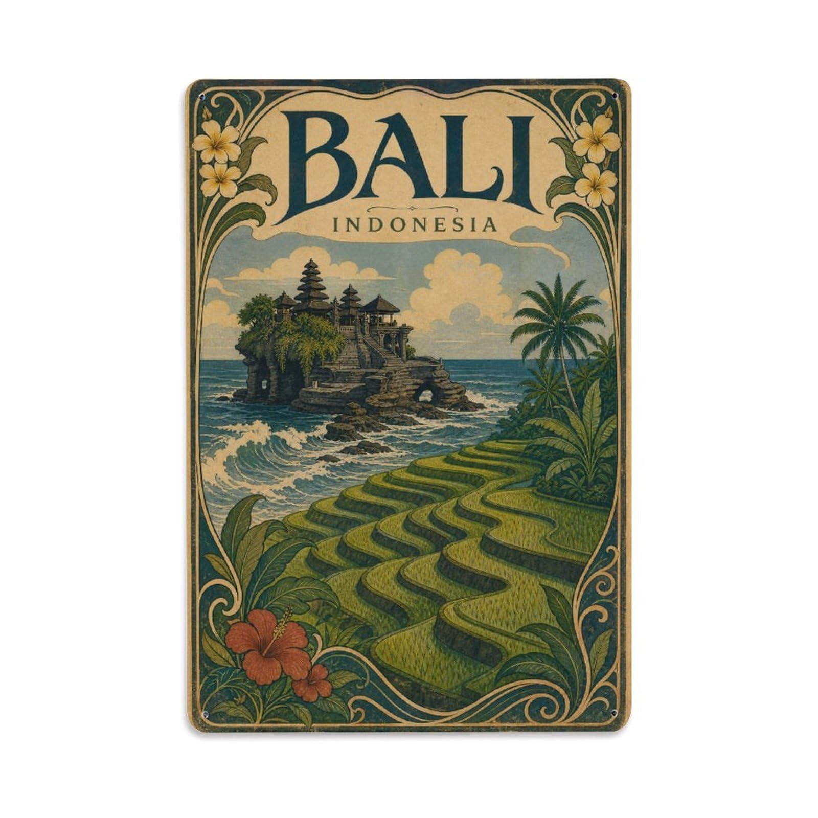 Vintage Travel Indonesia Bali Metal Tin Sign Plaque Wall Decor for Cafe, Club Bar, Office, Garden Metal Poster 8x12Inch